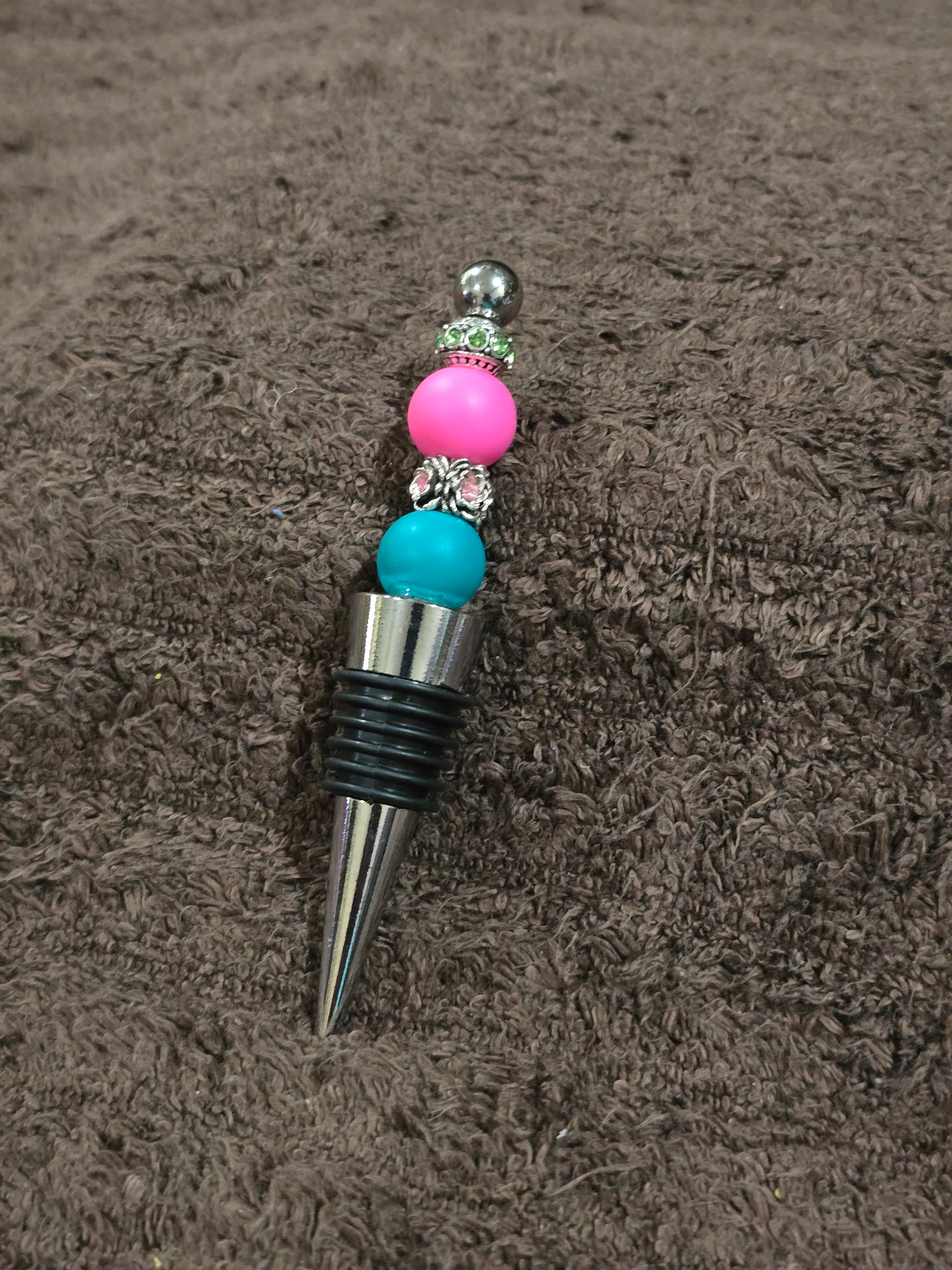 #49 Beaded "Hot Pink & Teal" Wine Stopper