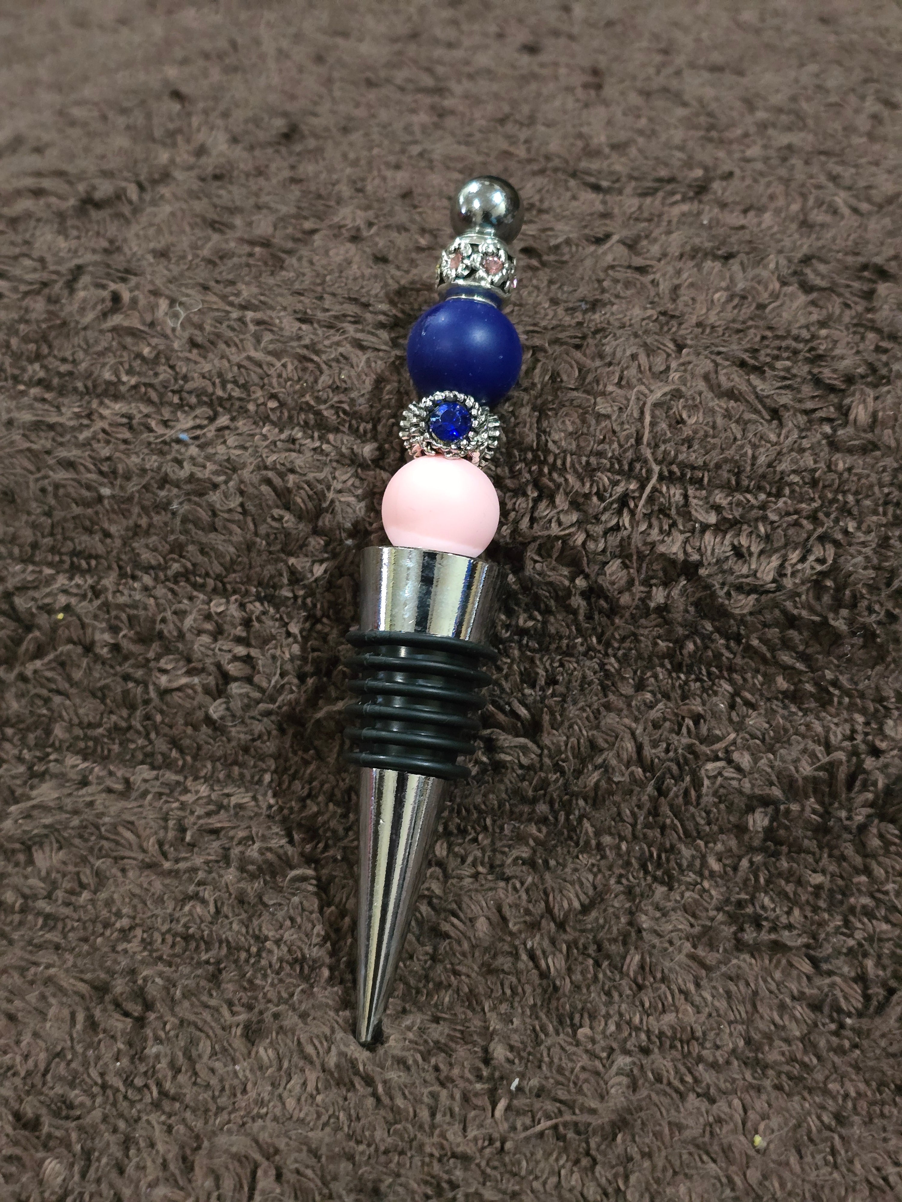 #50 Beaded "Pink & Navy" Wine Stopper