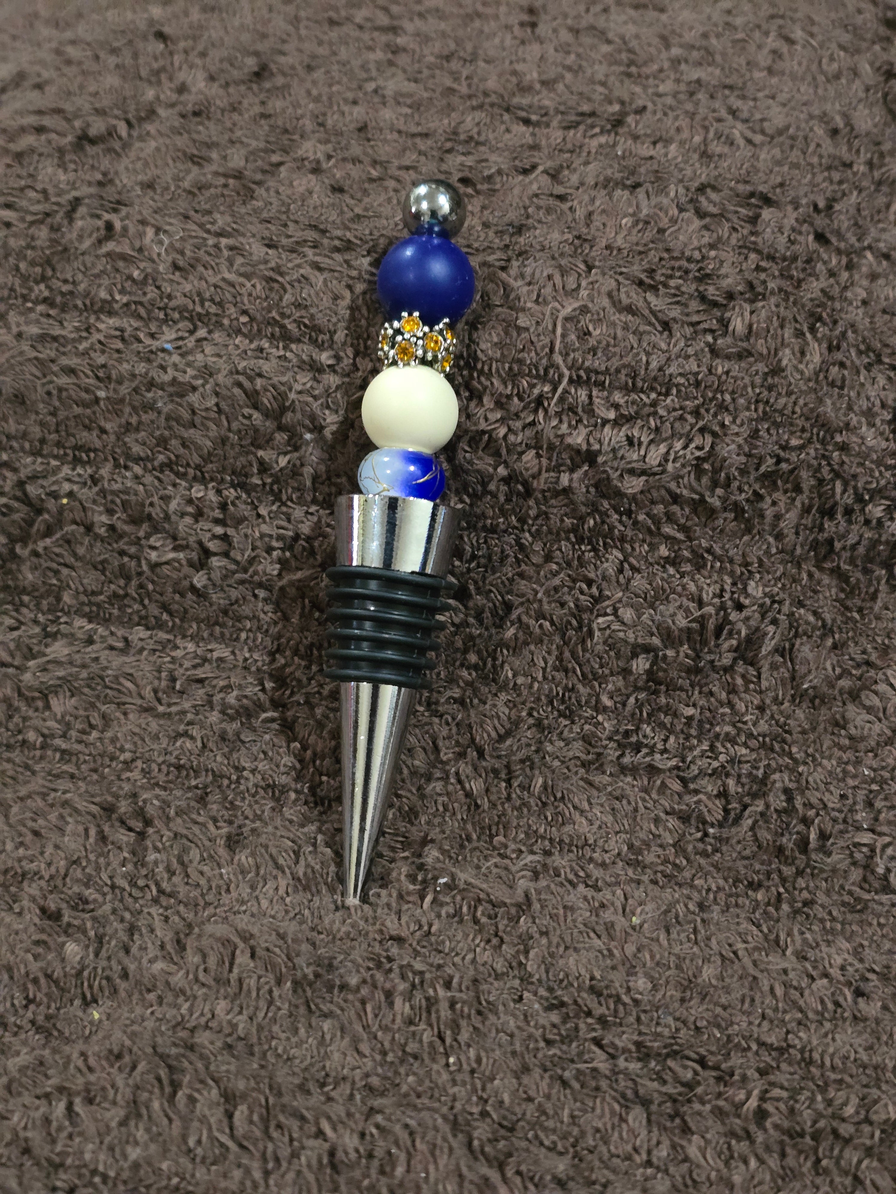 #51 Beaded "Navy & Cream" Wine Stopper