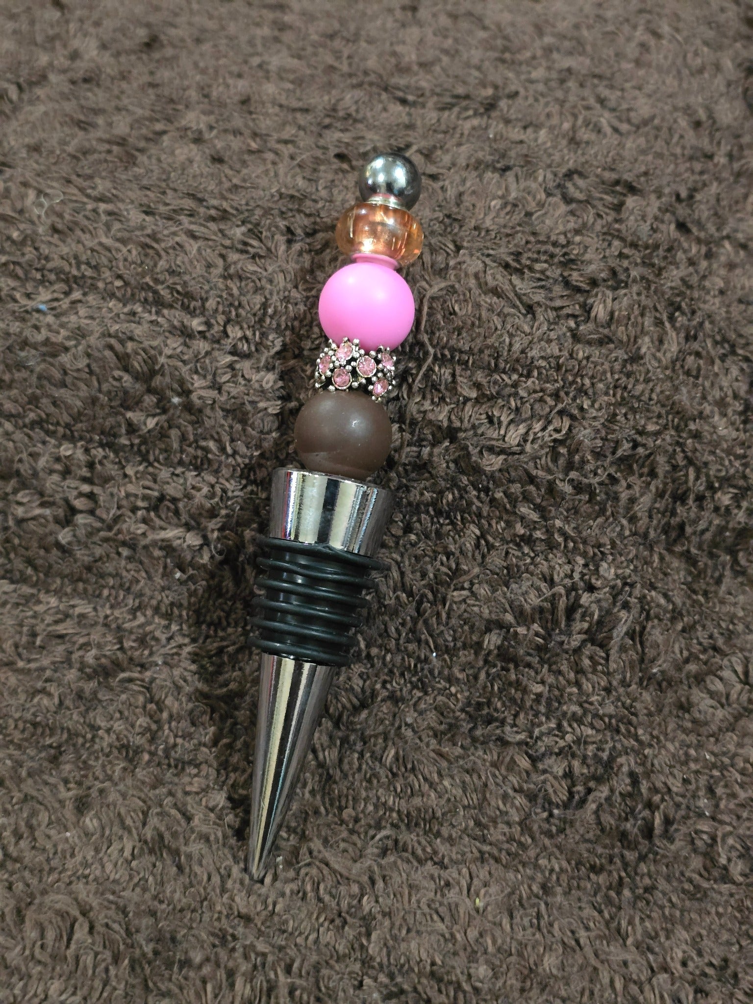 #52 Beaded "Pink & Brown Glam" Wine Stopper