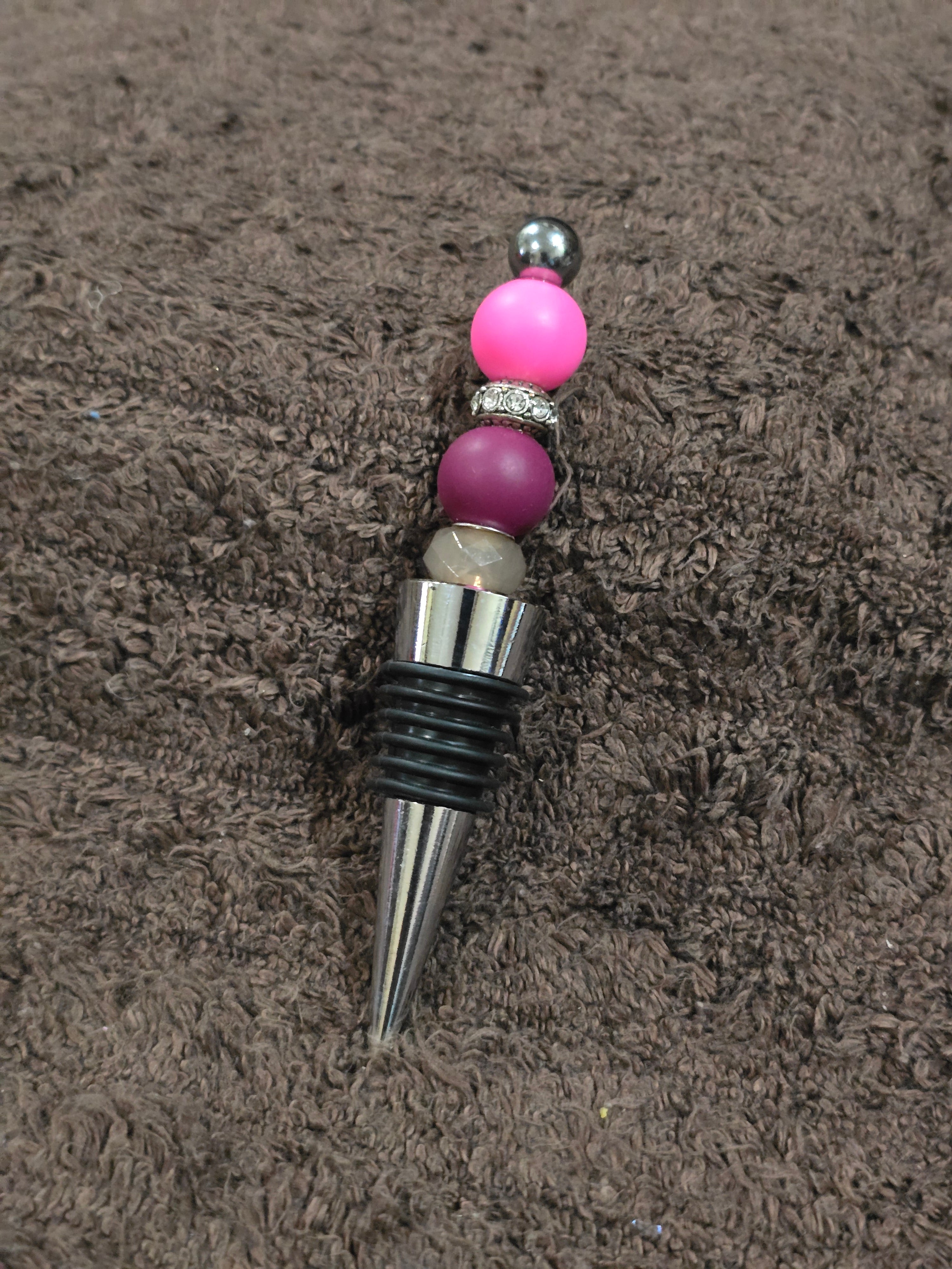 #54 Beaded "Hot Pink & Maroon" Wine Stopper