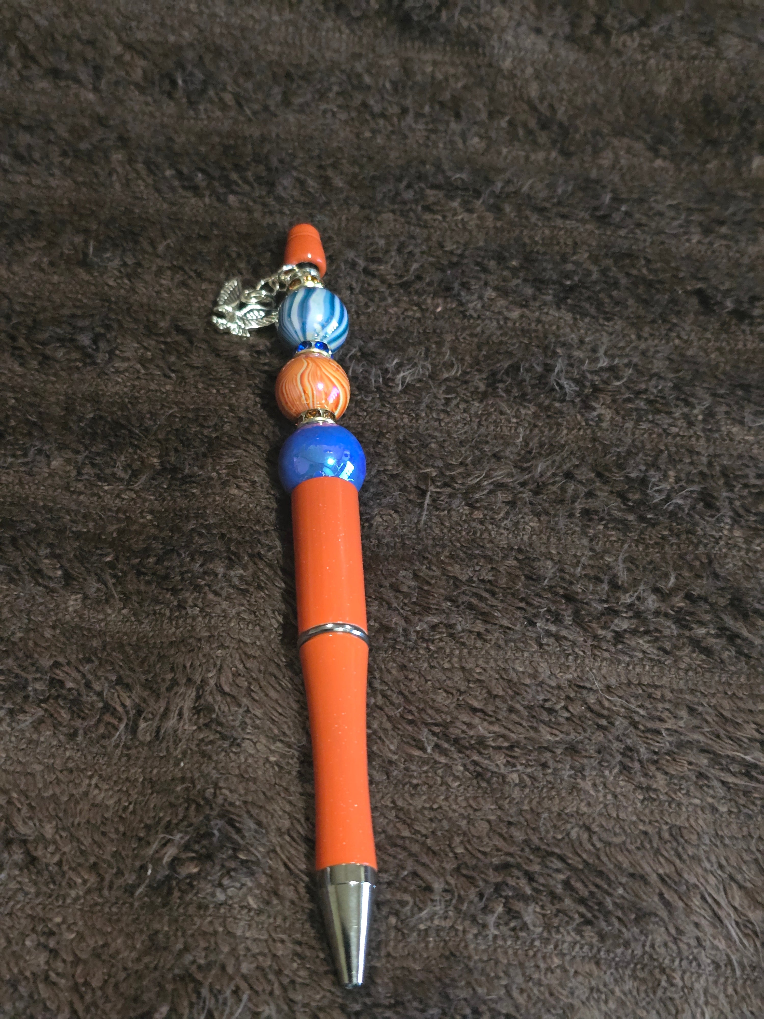 #41 Beaded "Orange & Swirled Blue w/Eagle " Ink Pen