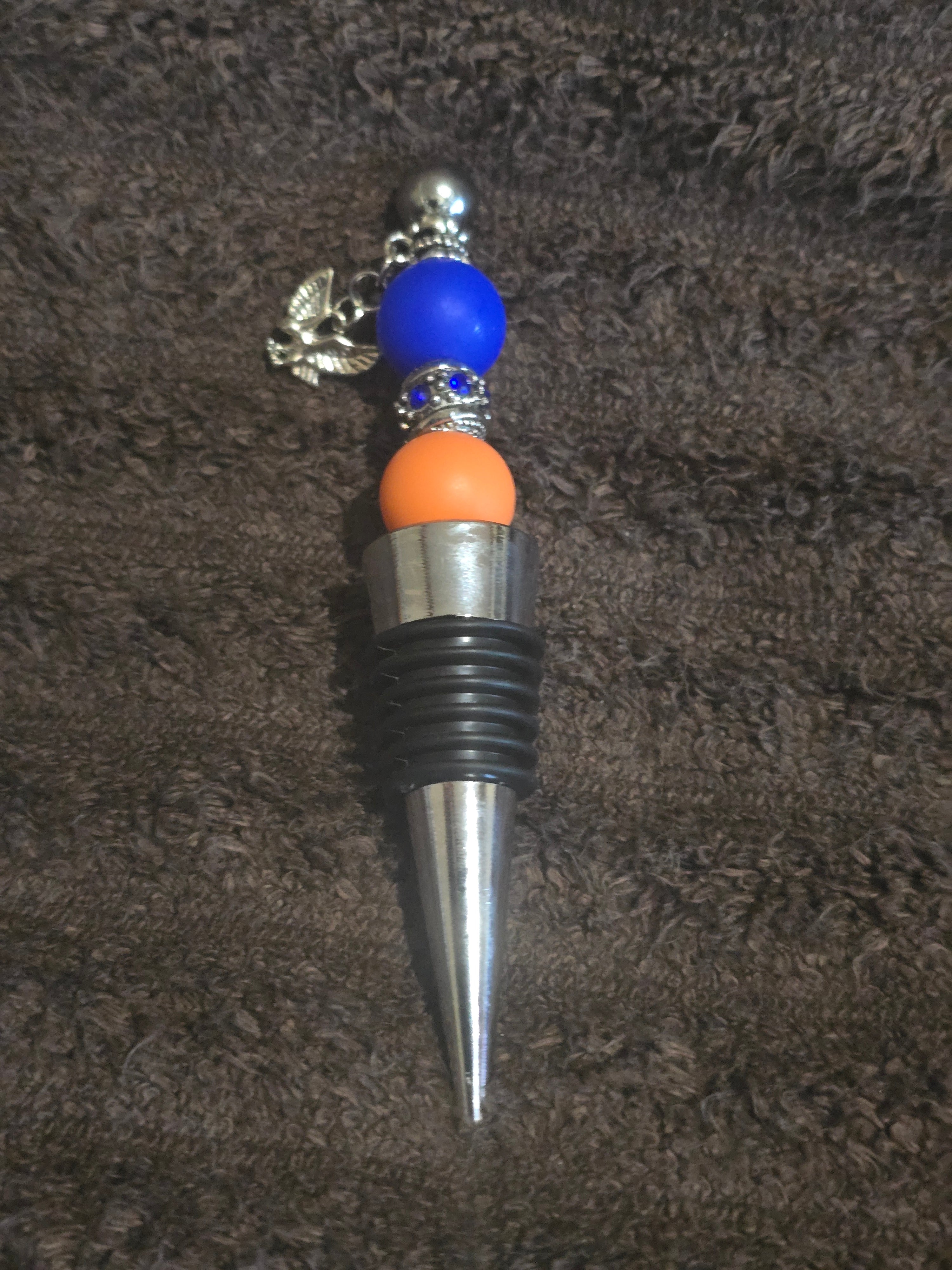 #01 Beaded "Blue & Orange Eagle" Wine Stopper