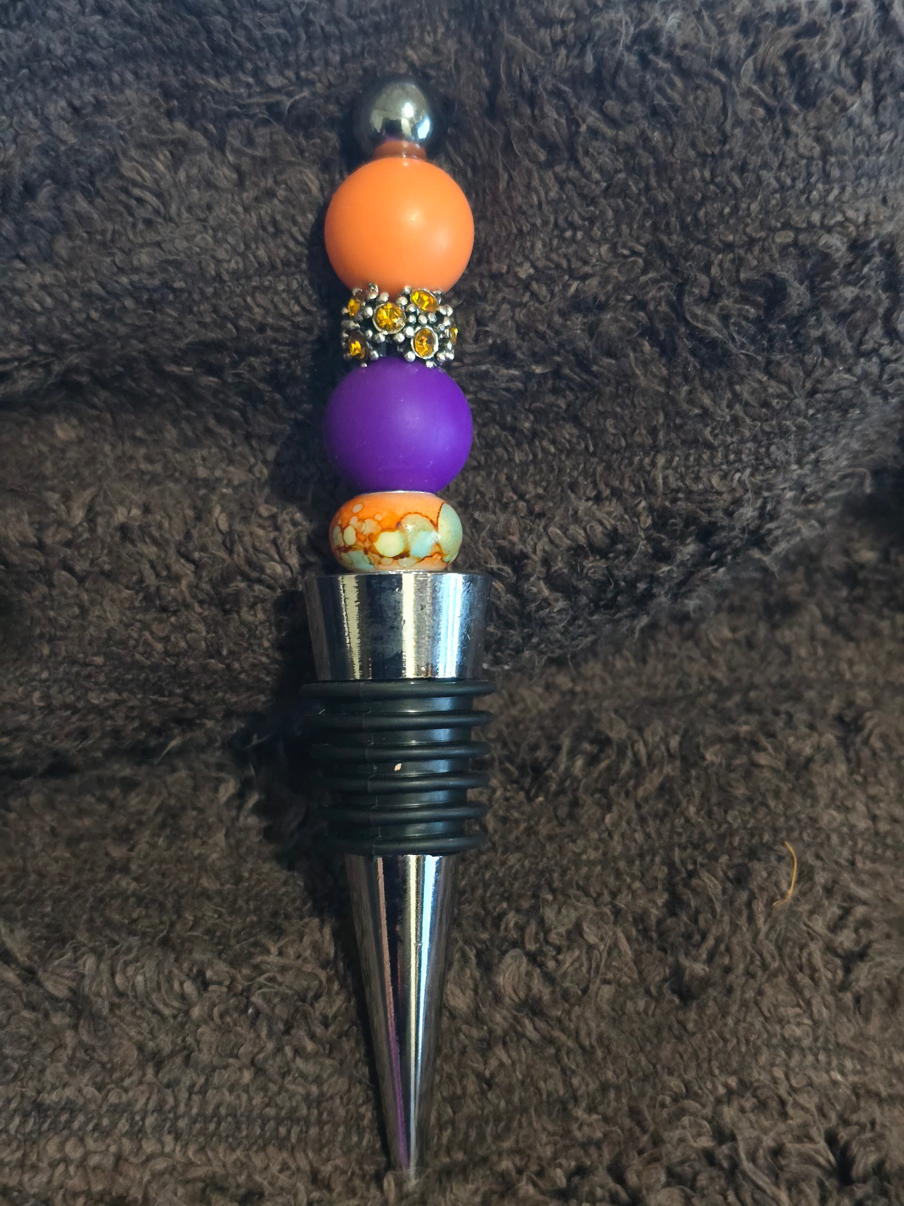 #02 Beaded "Purple & Orange Eagle" Wine Stopper