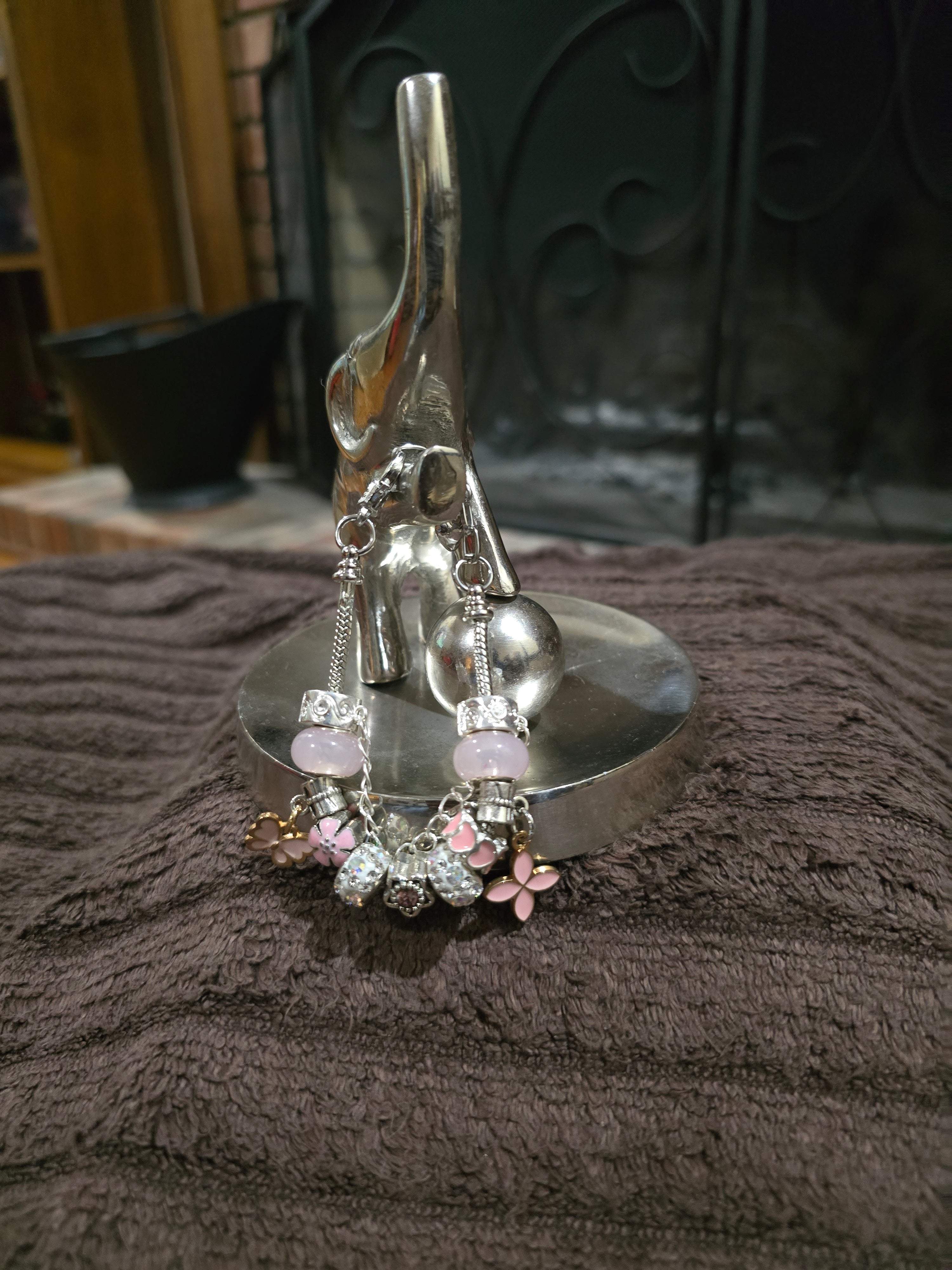 #02 Beaded "Pink Blossom" Snake Chain Bracelet SML
