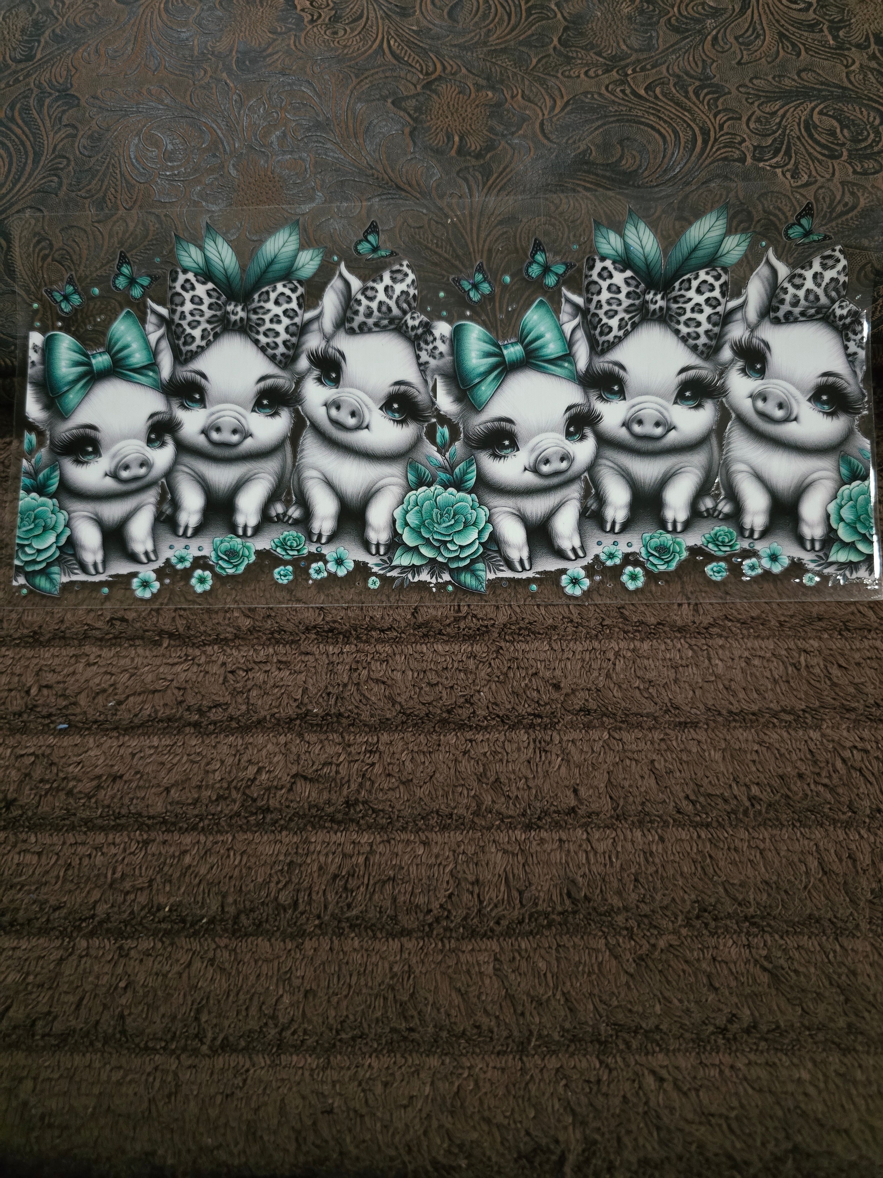 #147 "Cute Teal Piglet Squad" UVDTF Decal