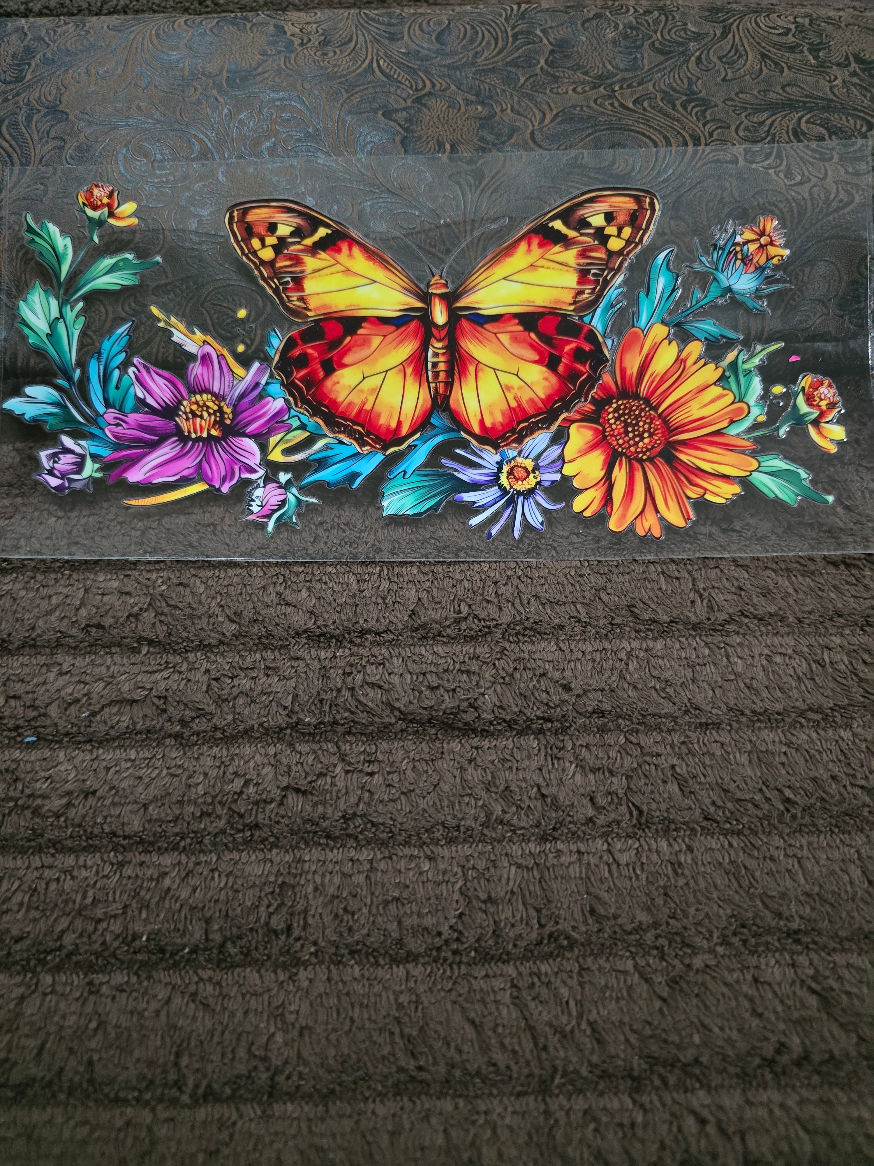 #154 "Vibrant Butterfly & Wildflower" UVDTF Decal