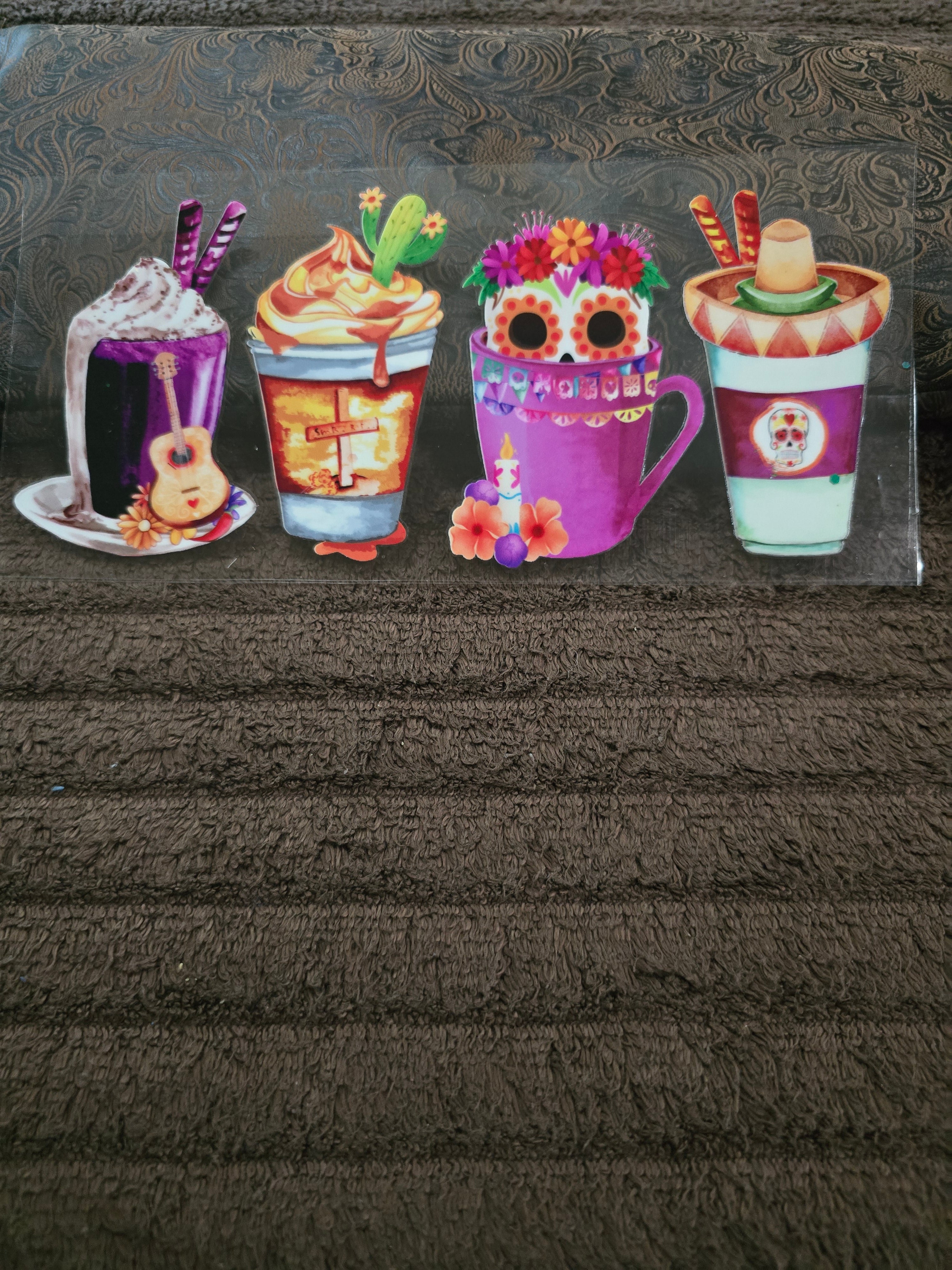 #61 "Colorful Sugar Skull & Fiesta Drink" UVDTF Decal