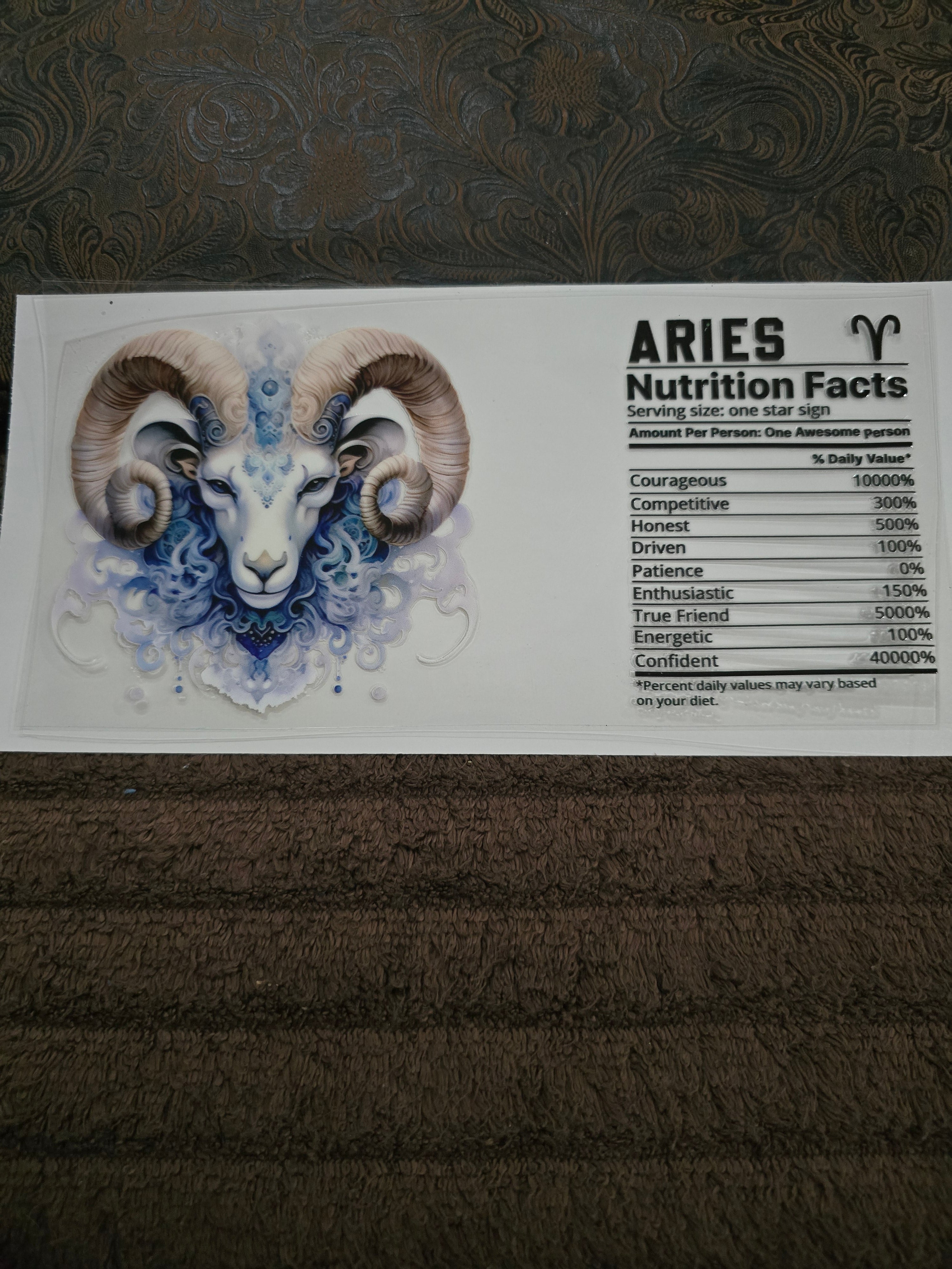 #203 "Aries Nutrition” UVDTF Decal