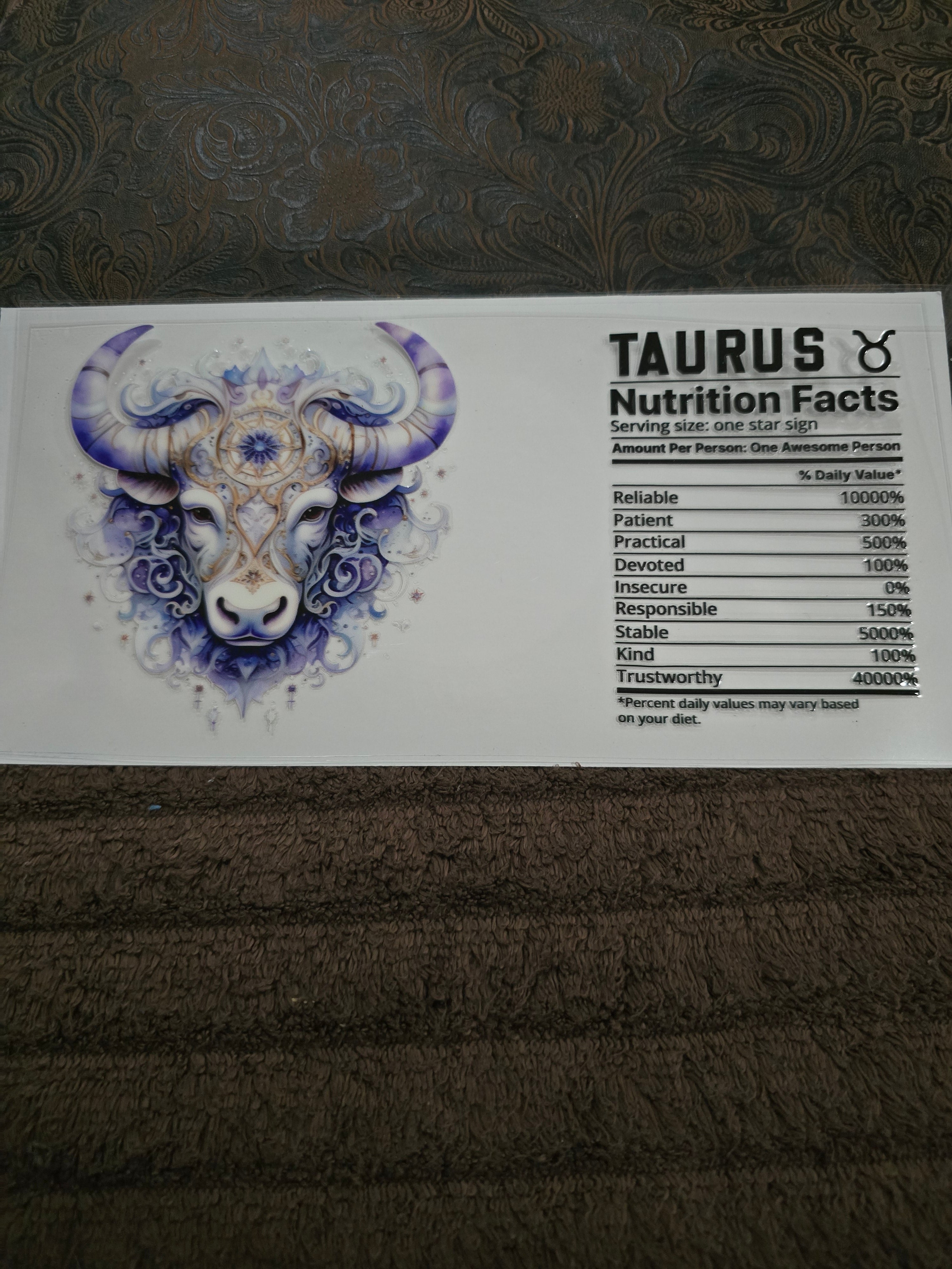 #205 "Taurus Nutrition” UVDTF Decal
