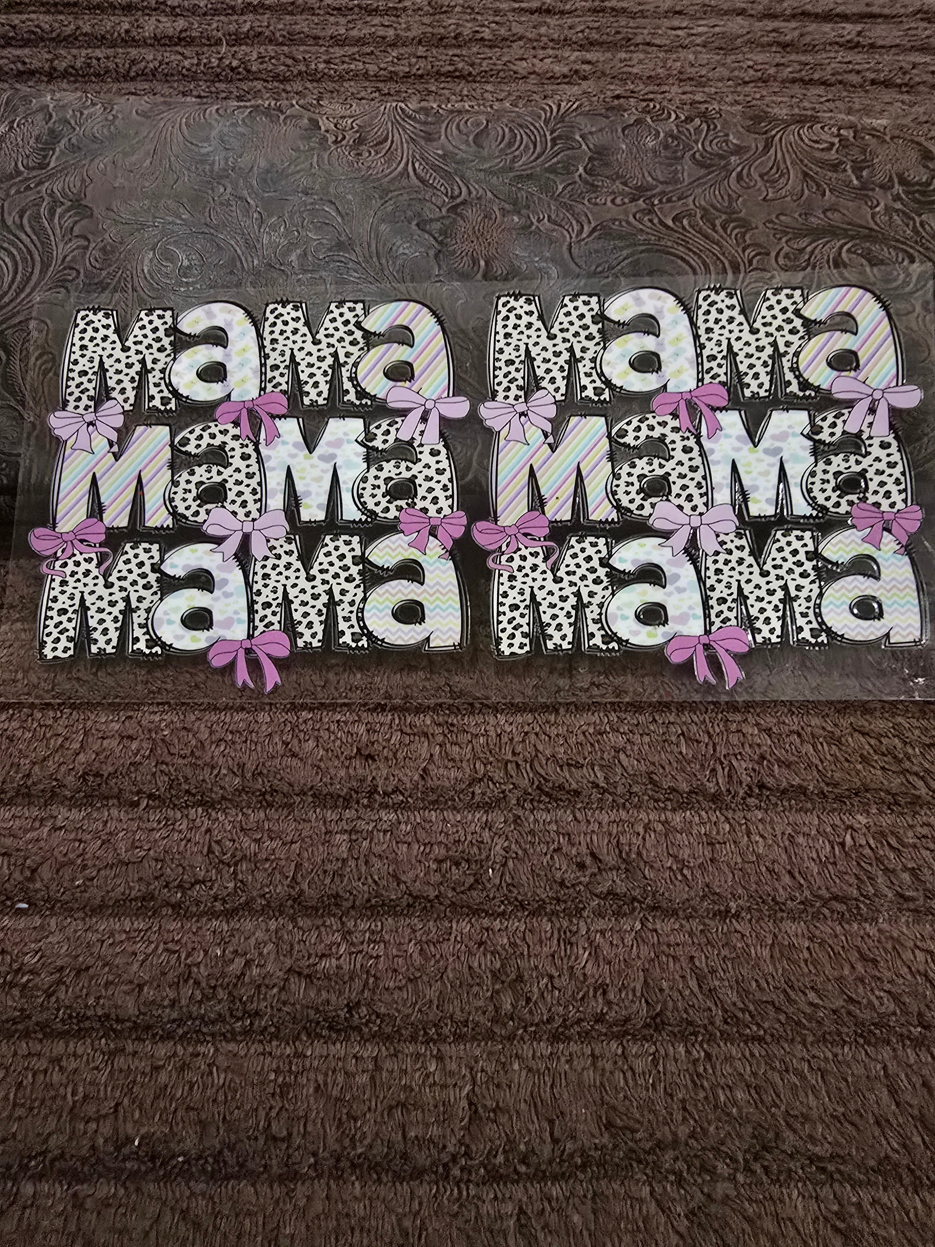 #76 “MAMA” Leopard & Pastel Bow" UVDTF Decal