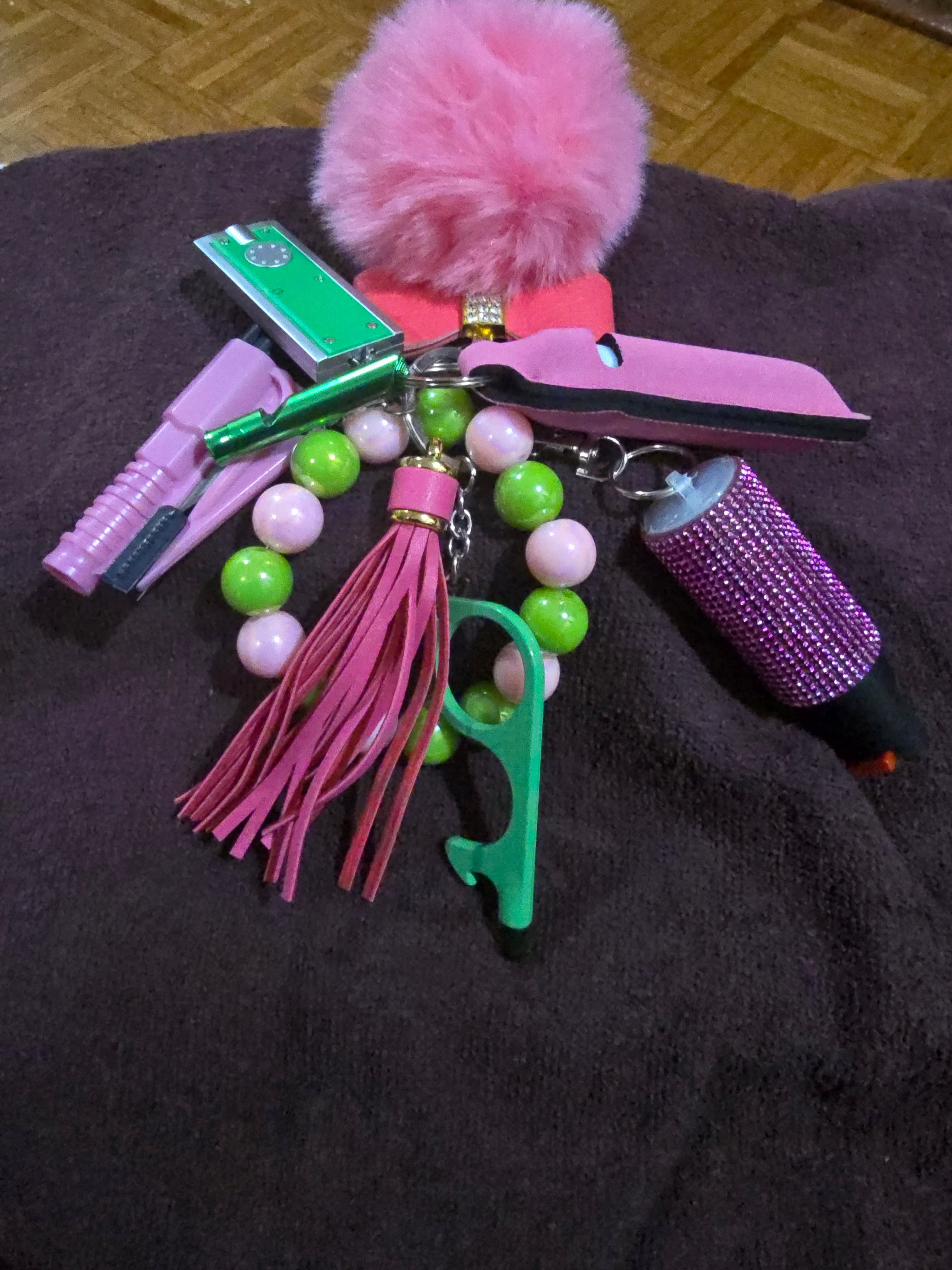 #3 "Pink & Green” Beaded Safety Keychain