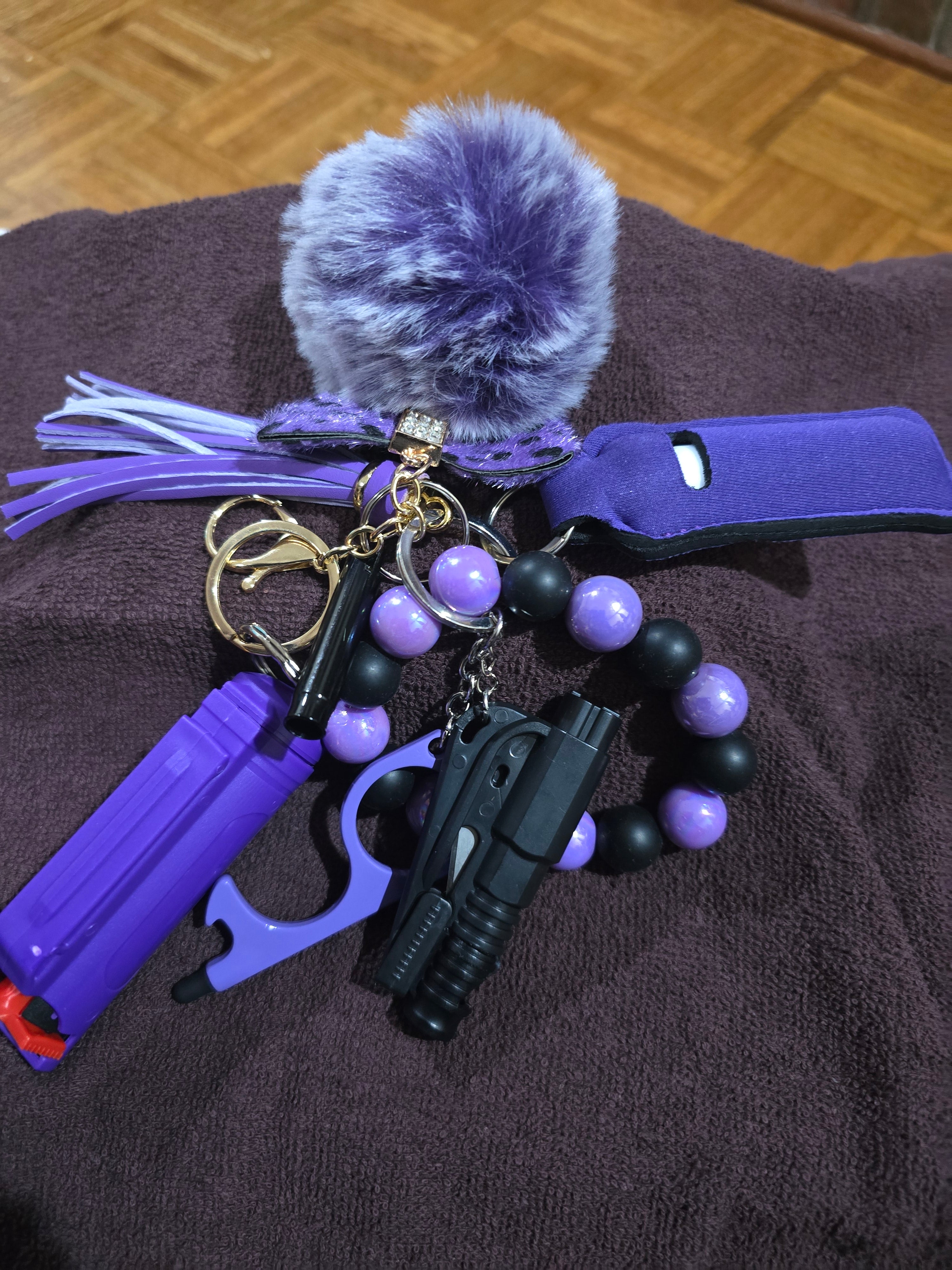 #4 "Purple & Black” Beaded Safety Keychain