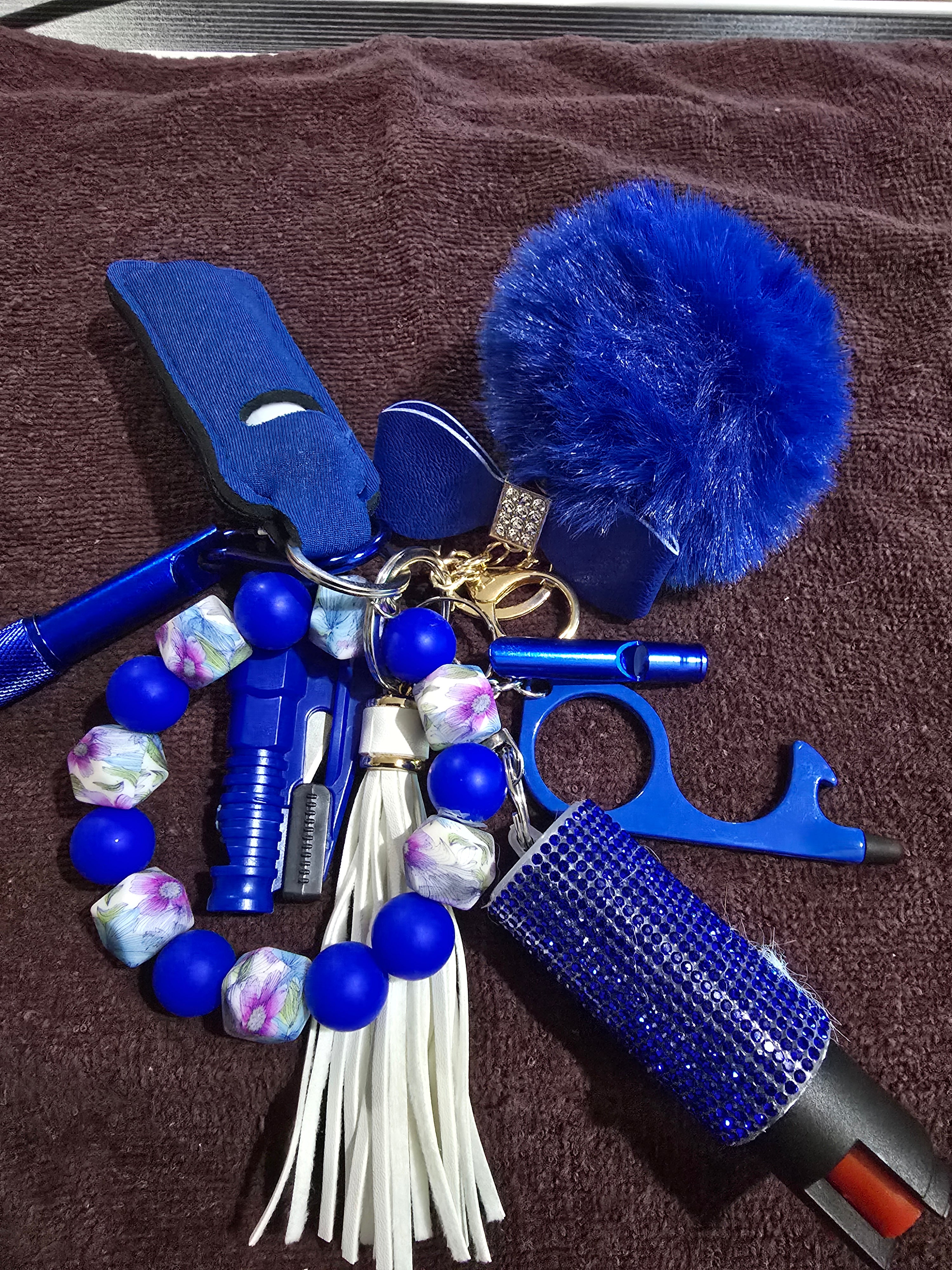 #8 Blue & Purple Rhinestone w/Bow” Beaded Safety Keychain