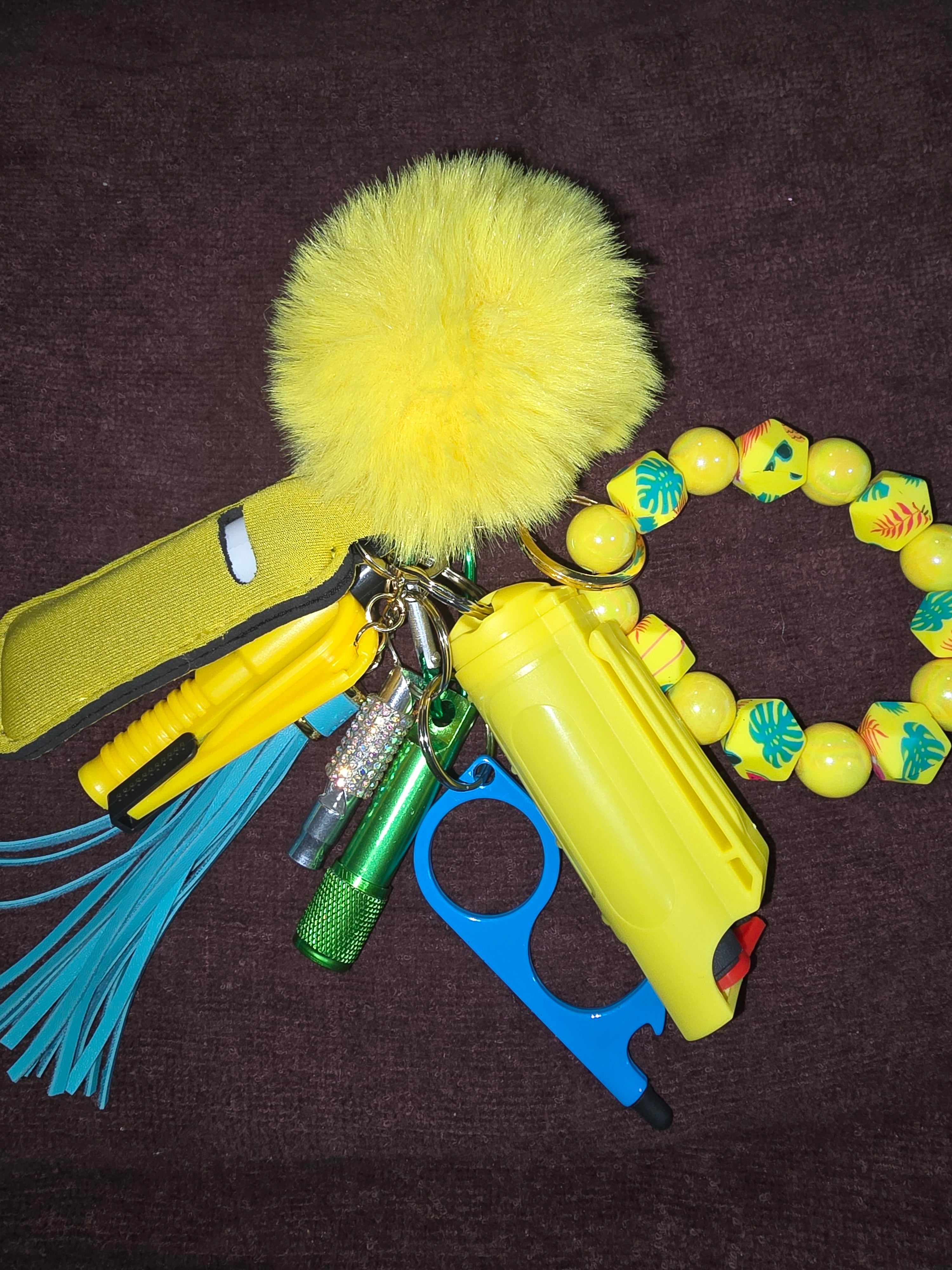 #9 Yellow & Blue" Beaded Safety Keychain