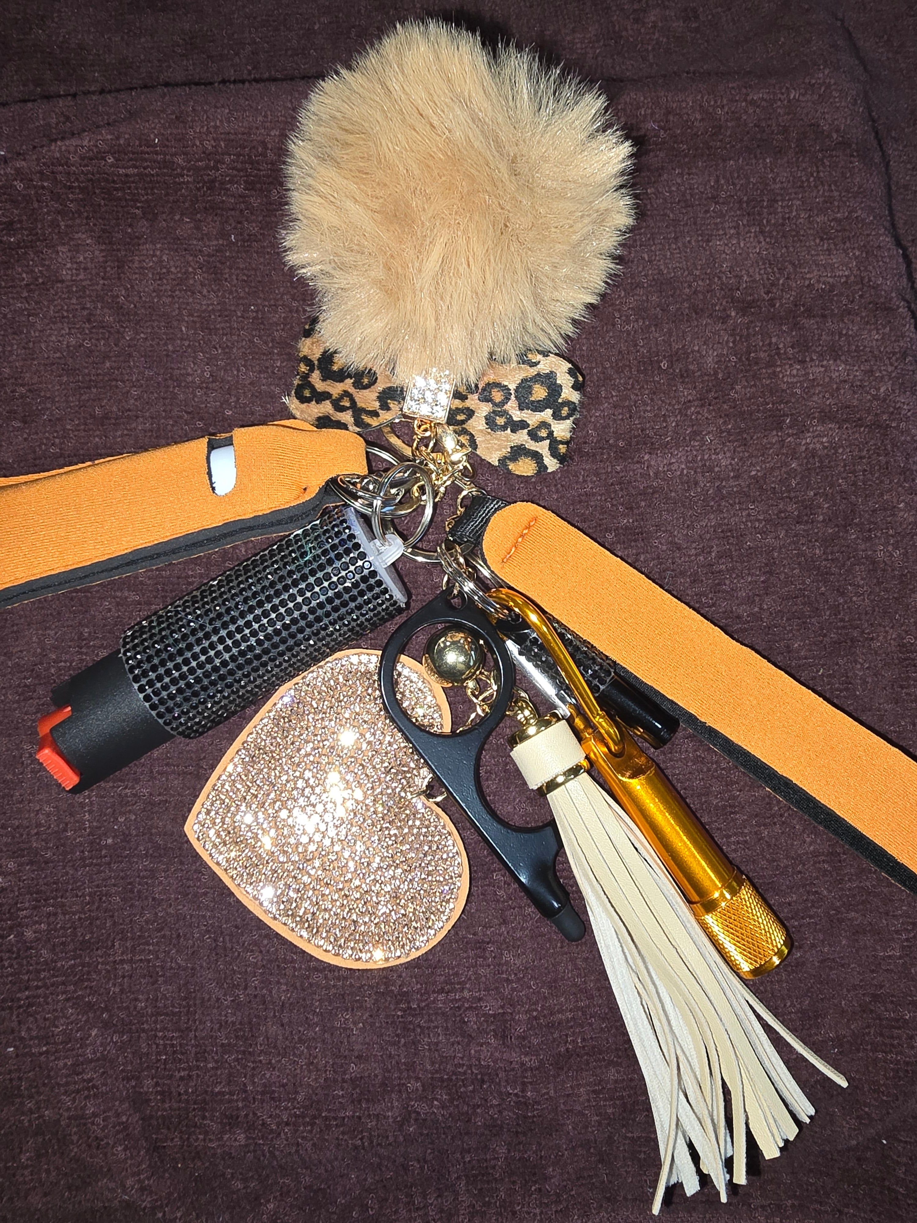 #10 Orange & Cream" Rhinestone w/Bow” Safety Keychain