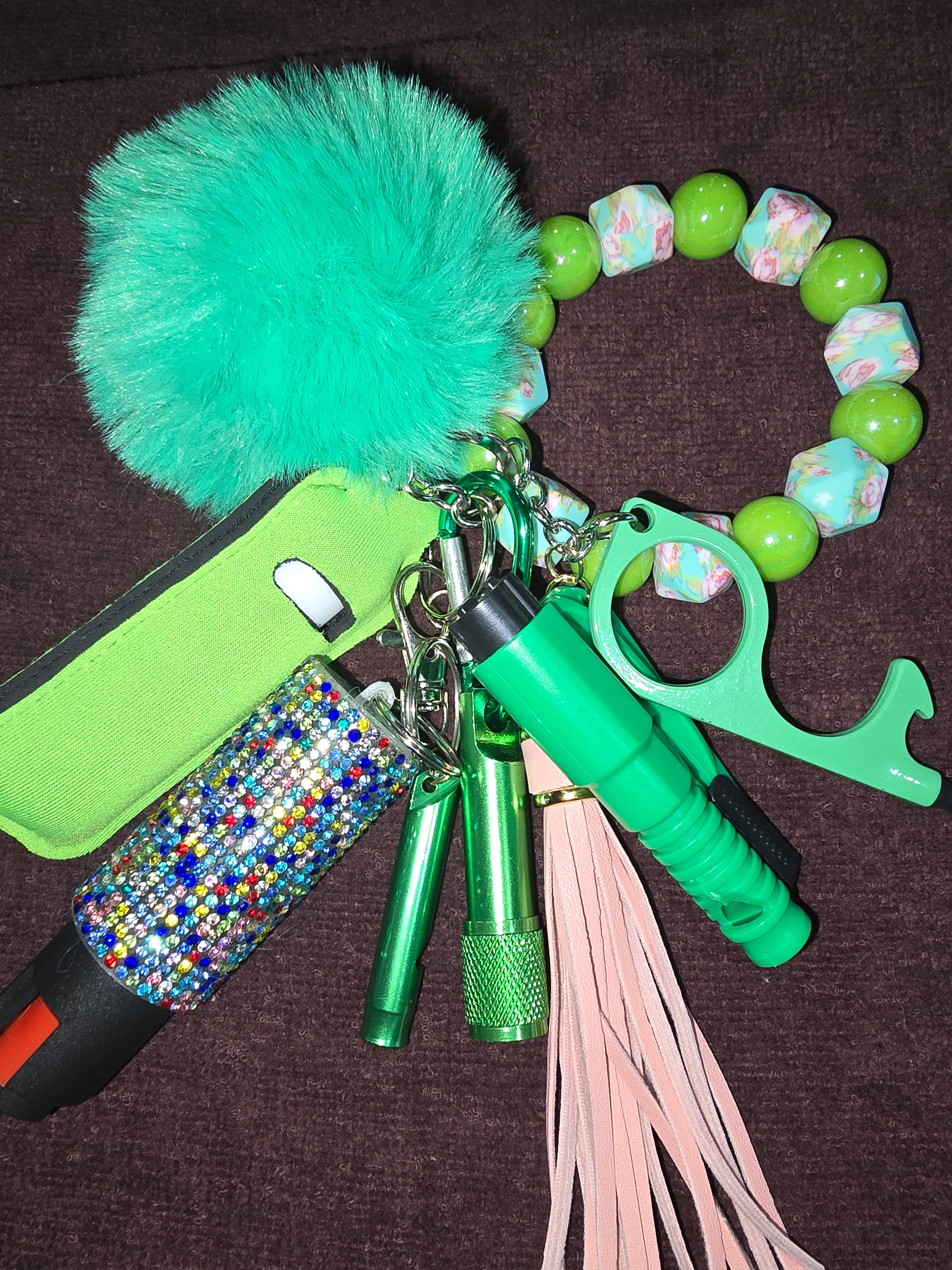 #12 Green "Beaded Safety Keychain"