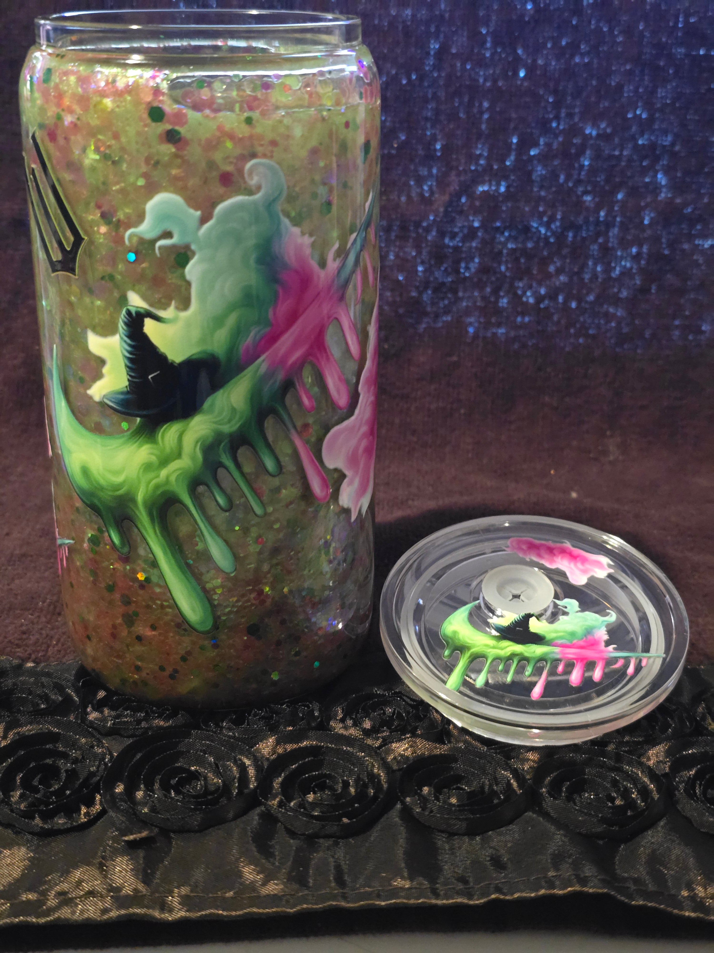 ✨ 16oz Glass Witchy Glow Snow Globe Tumbler ✨