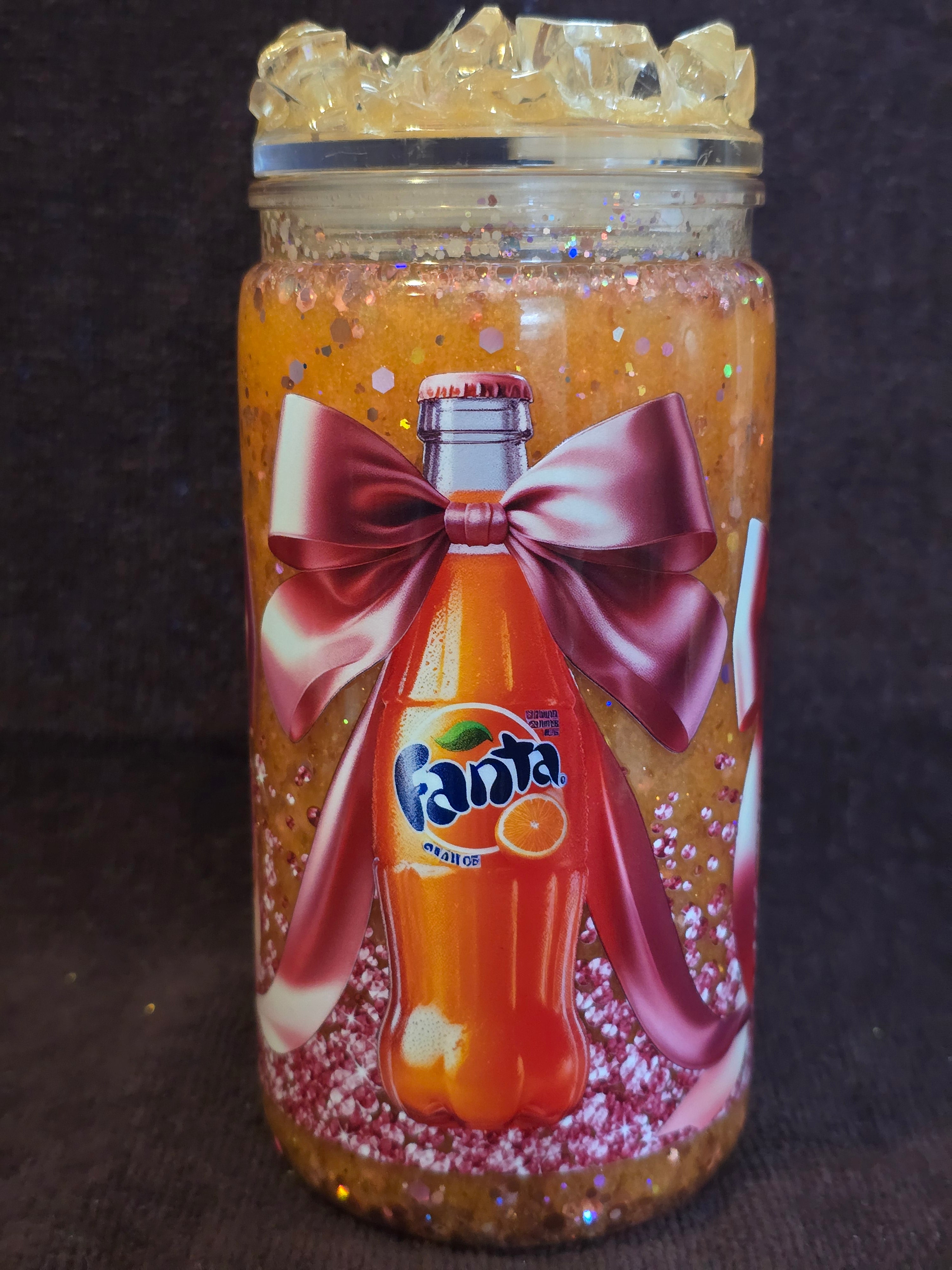 16 oz Acrylic "Fanta Orange Ribbon" Ice Crystal – Snow Globe Tumbler
