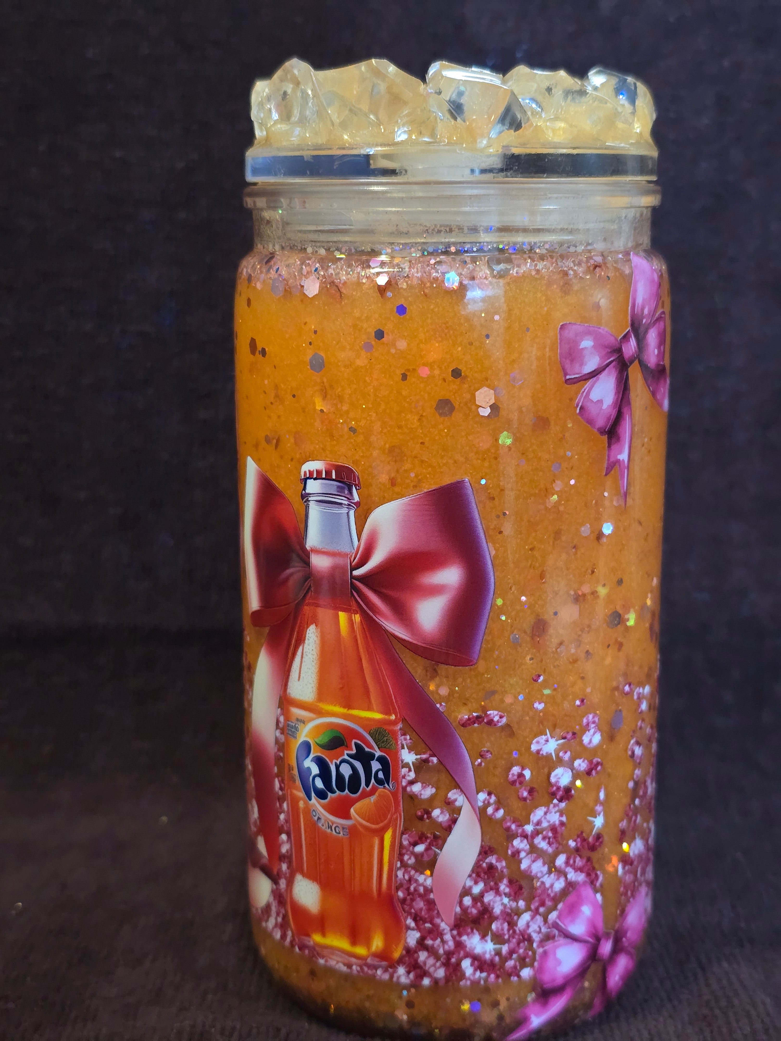 16 oz Acrylic "Fanta Orange Ribbon" Ice Crystal – Snow Globe Tumbler