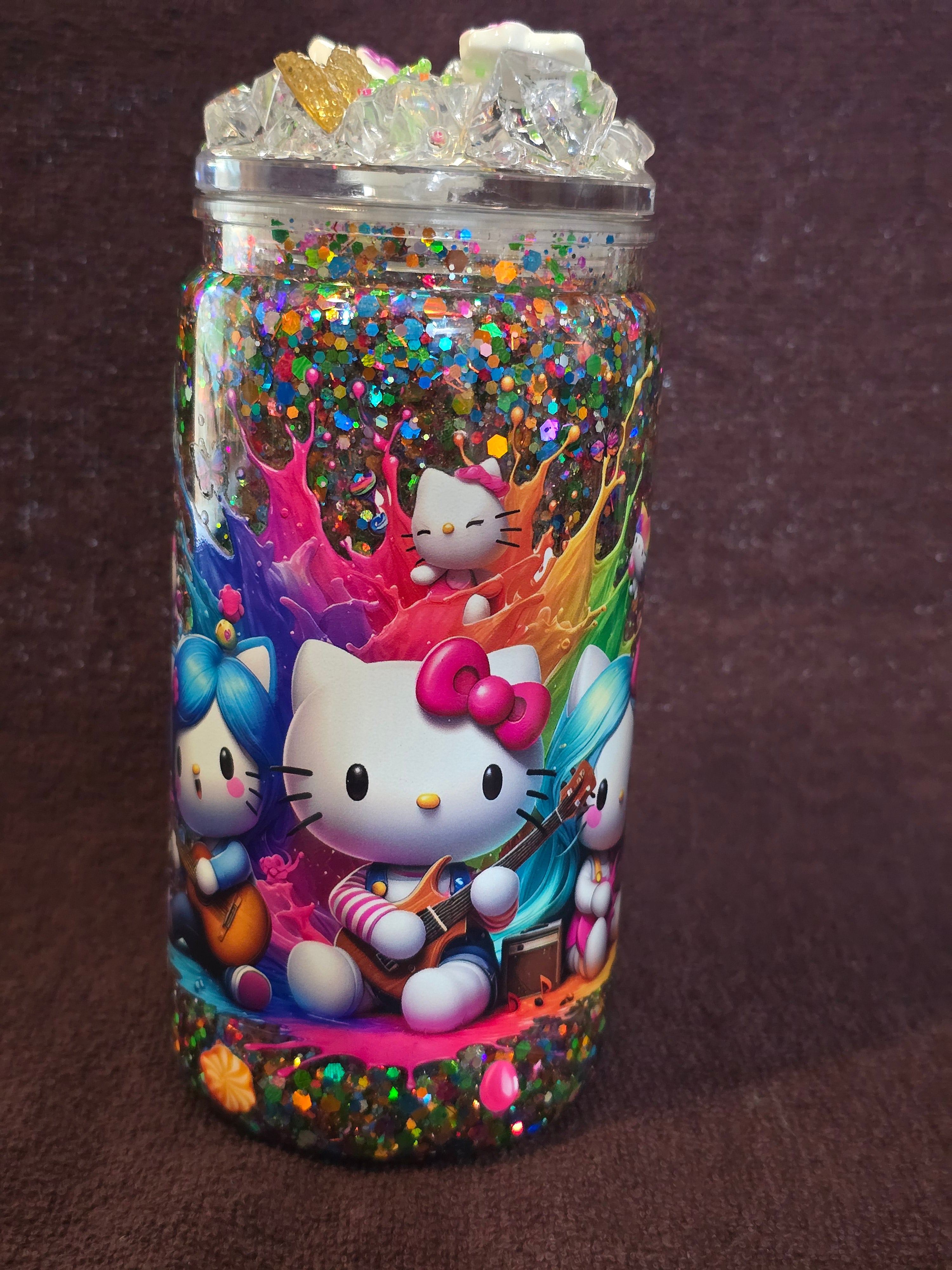 16 oz Acrylic Kitty – Rainbow Glitter Snow Globe Tumbler