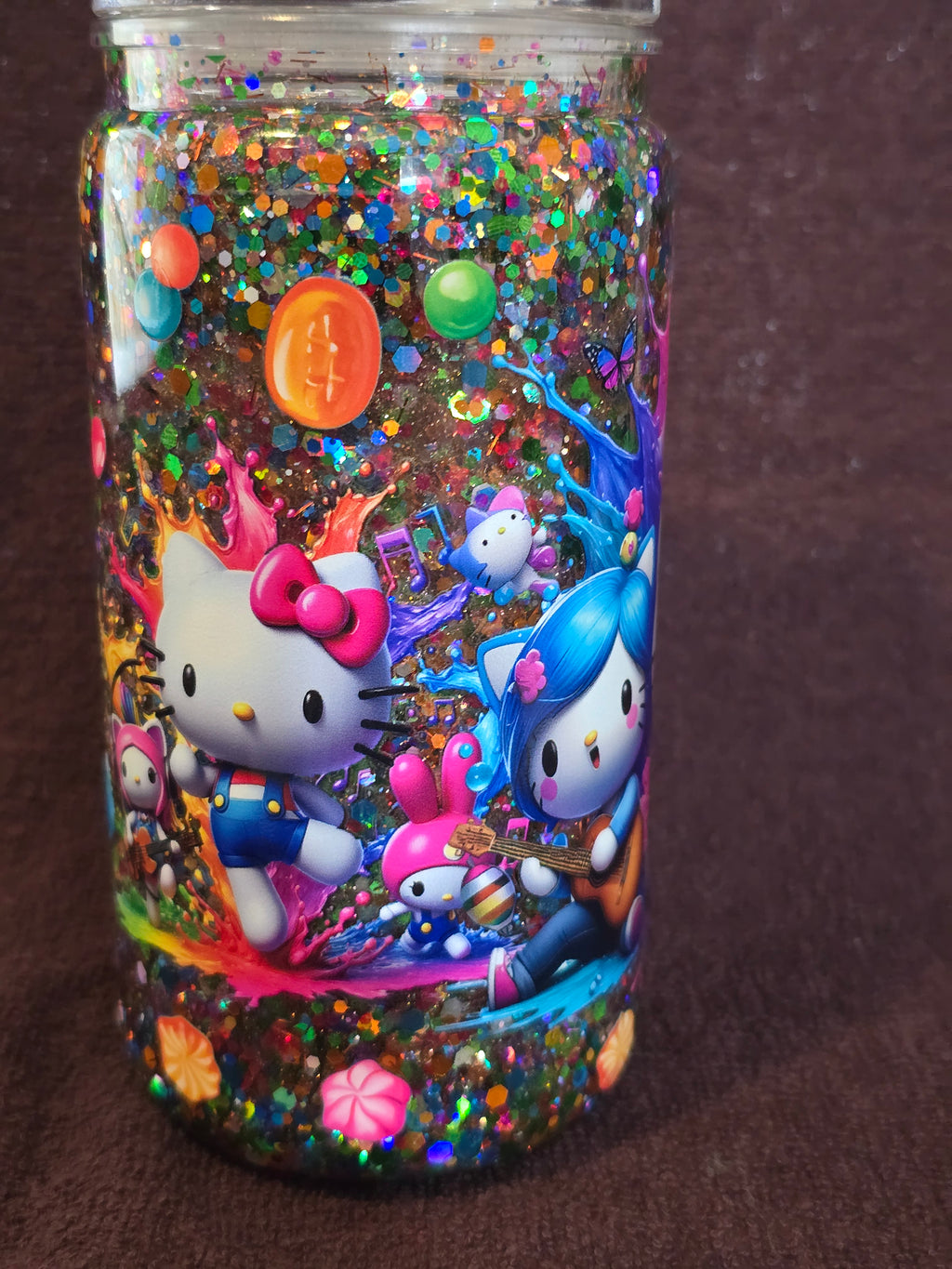 16 oz Acrylic Kitty – Rainbow Glitter Snow Globe Tumbler