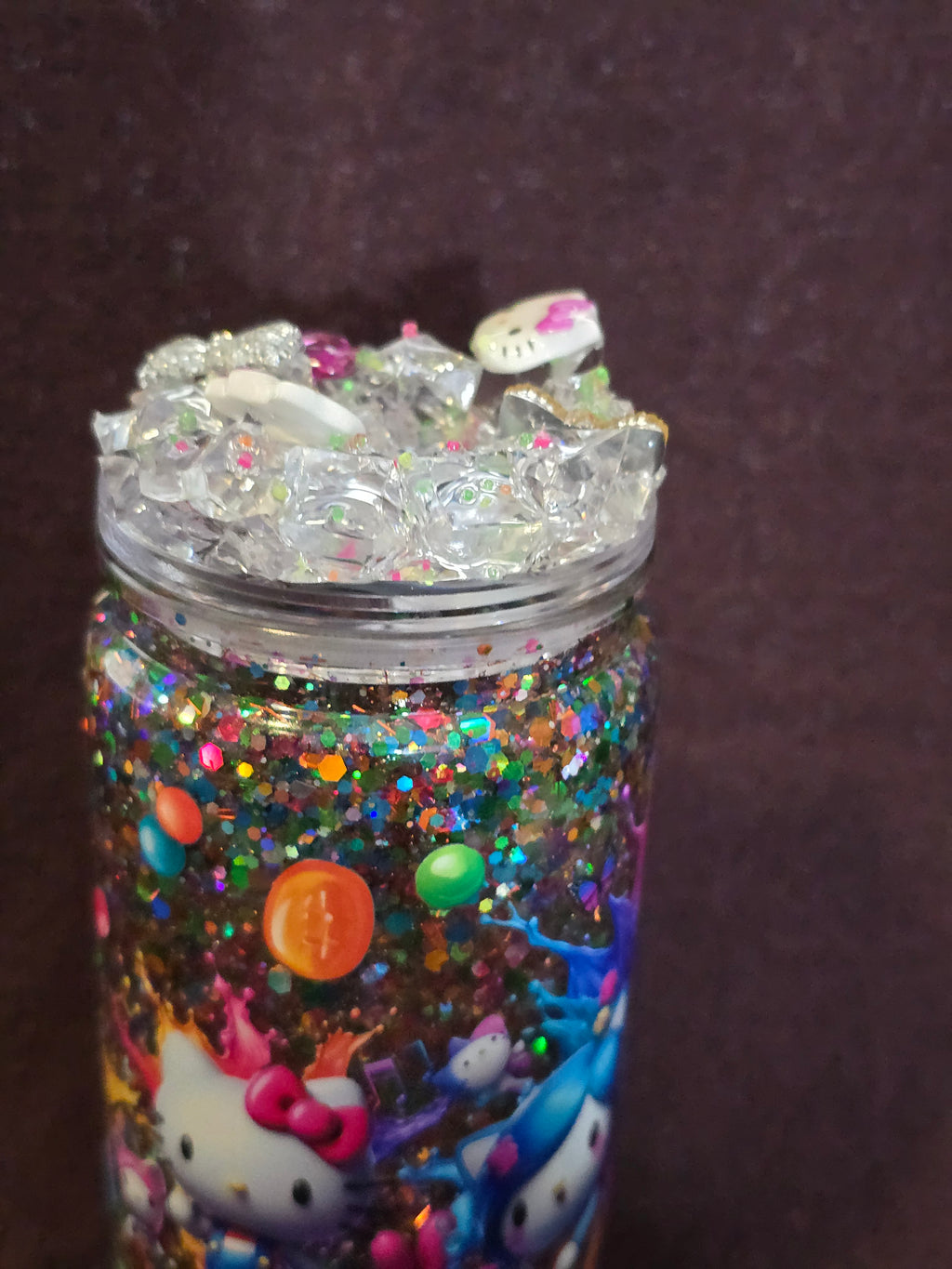 16 oz Acrylic Kitty – Rainbow Glitter Snow Globe Tumbler