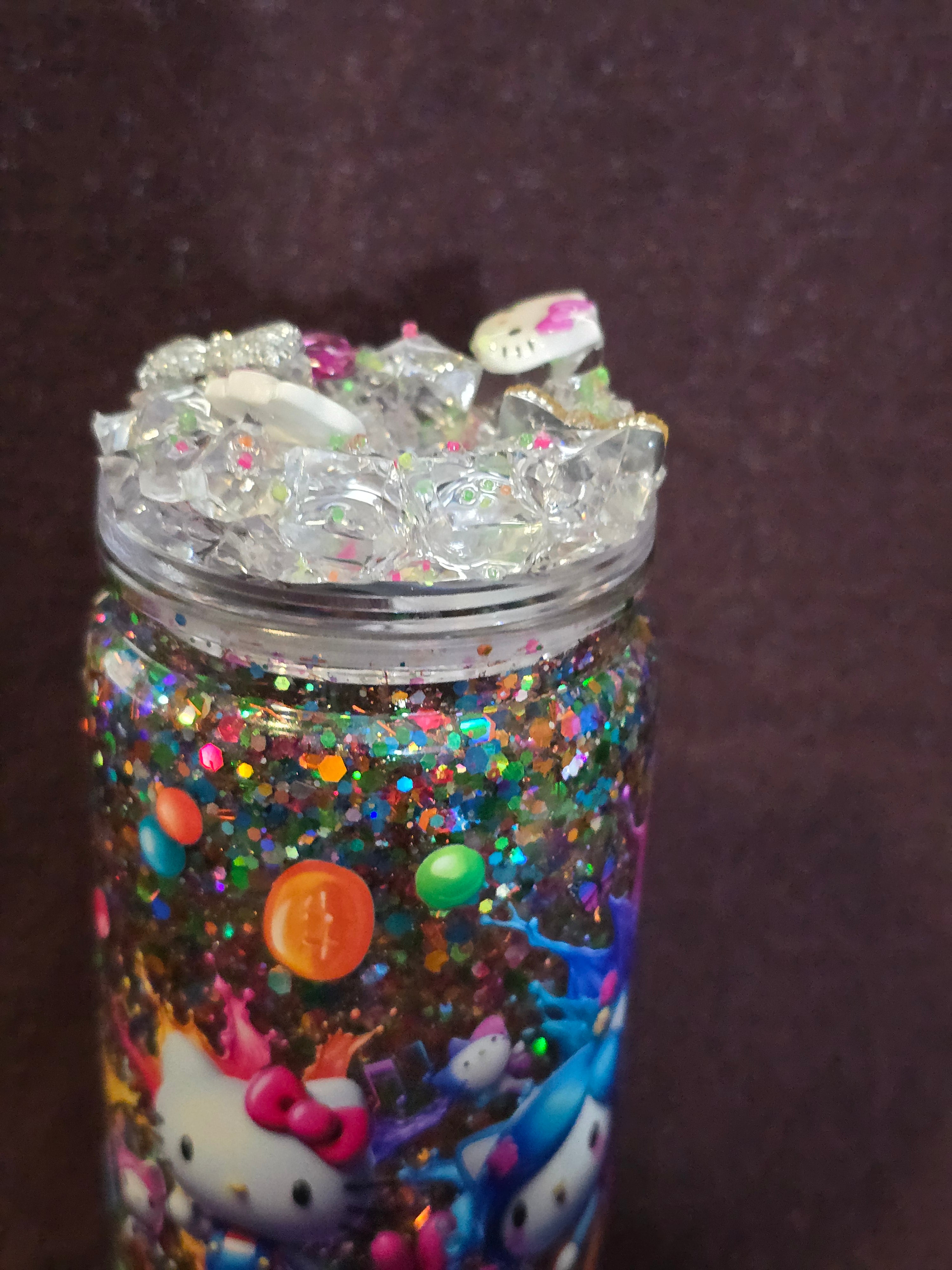 16 oz Acrylic Kitty – Rainbow Glitter Snow Globe Tumbler