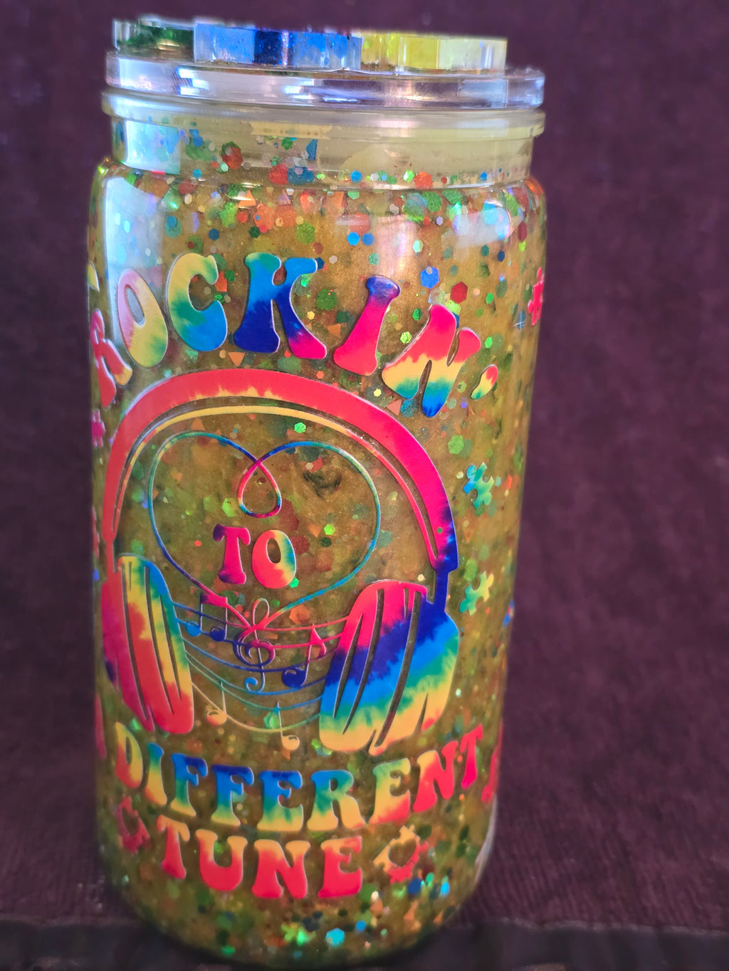 16 oz Acrylic “Rockin’ to a Different Tune” (Autism Awareness Inspired) Snow Globe Tumbler