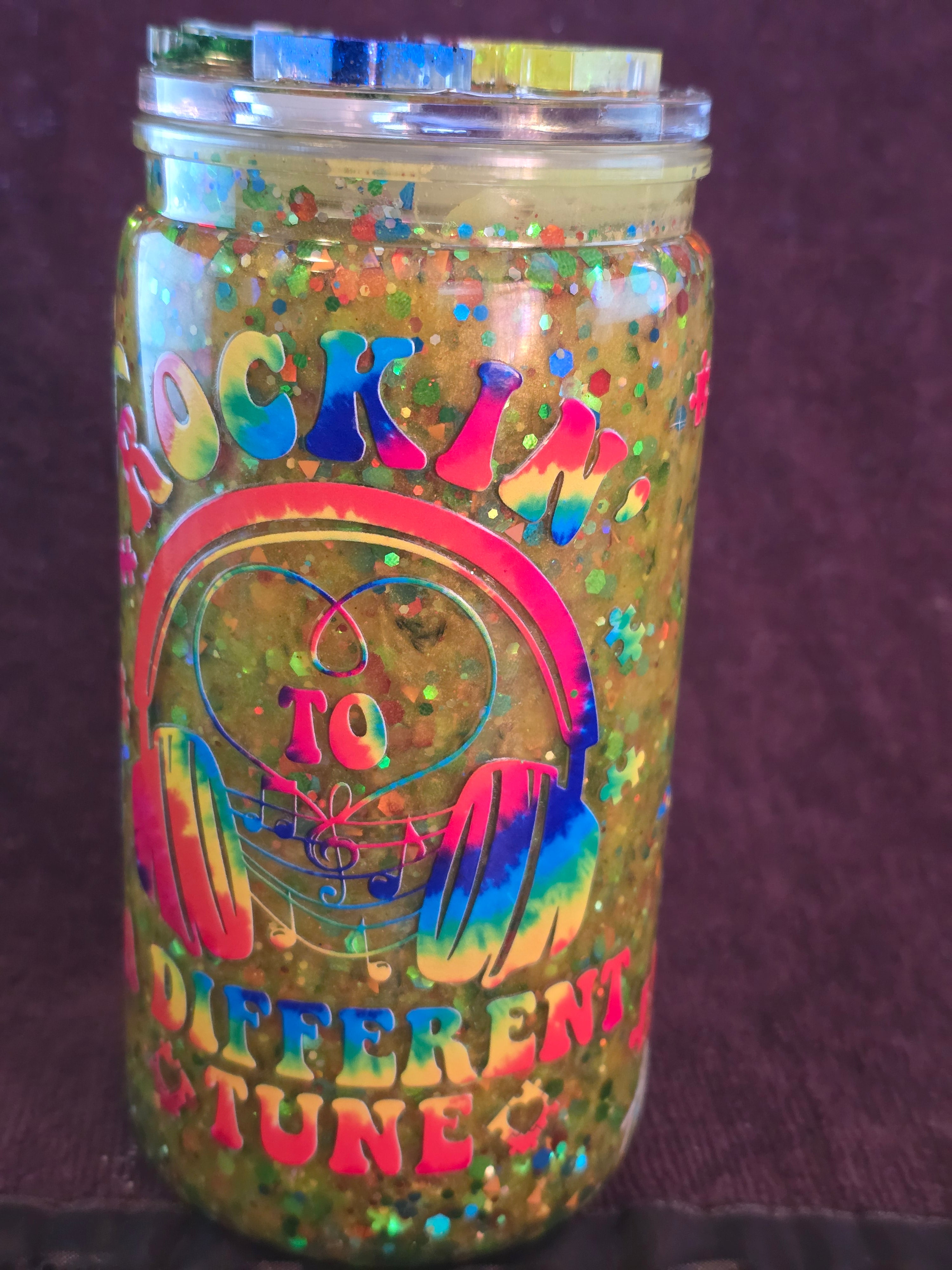 16 oz Acrylic “Rockin’ to a Different Tune” (Autism Awareness Inspired) Snow Globe Tumbler