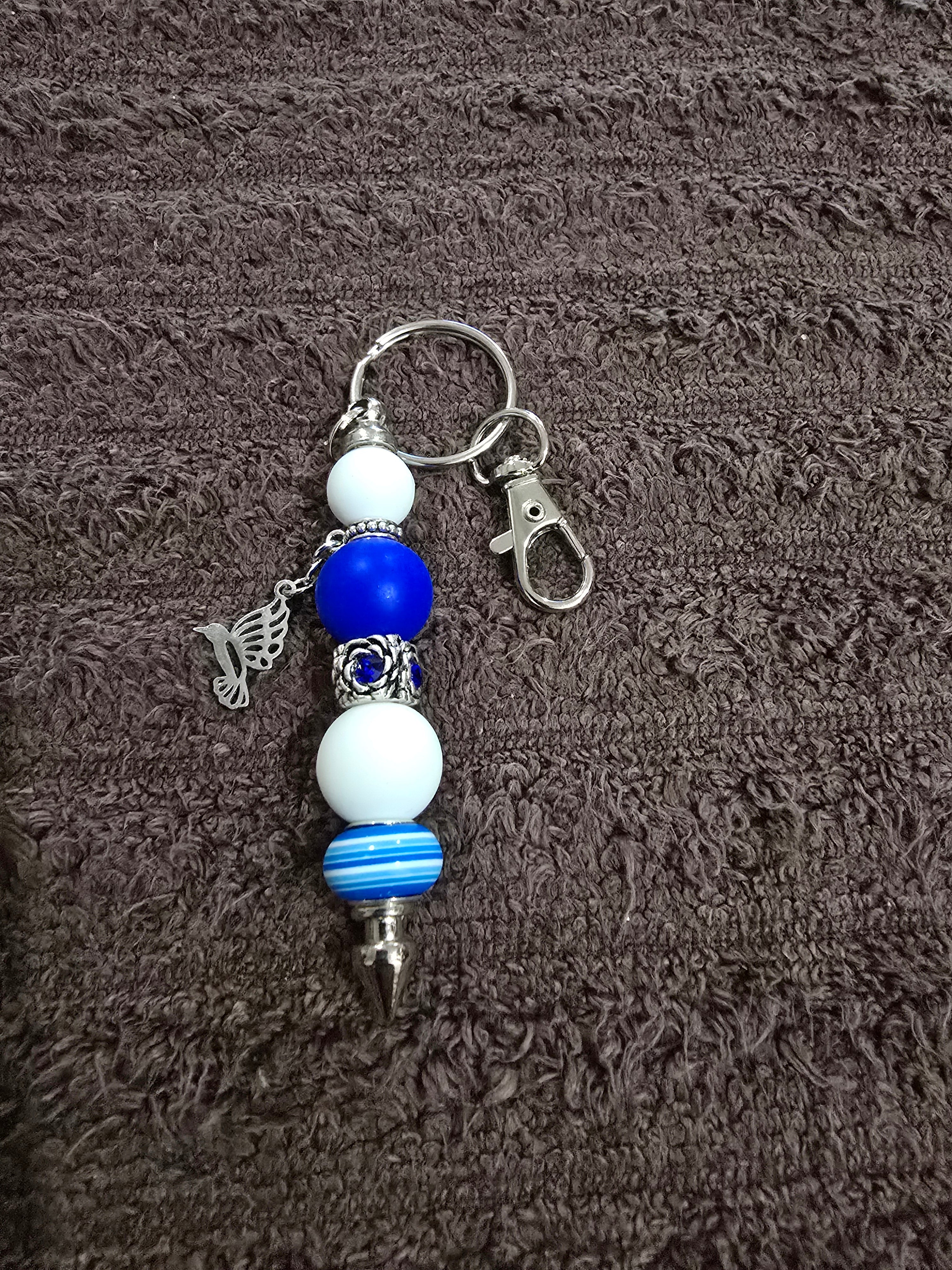 #02 Beaded "Blue & White Dove" Key Chain