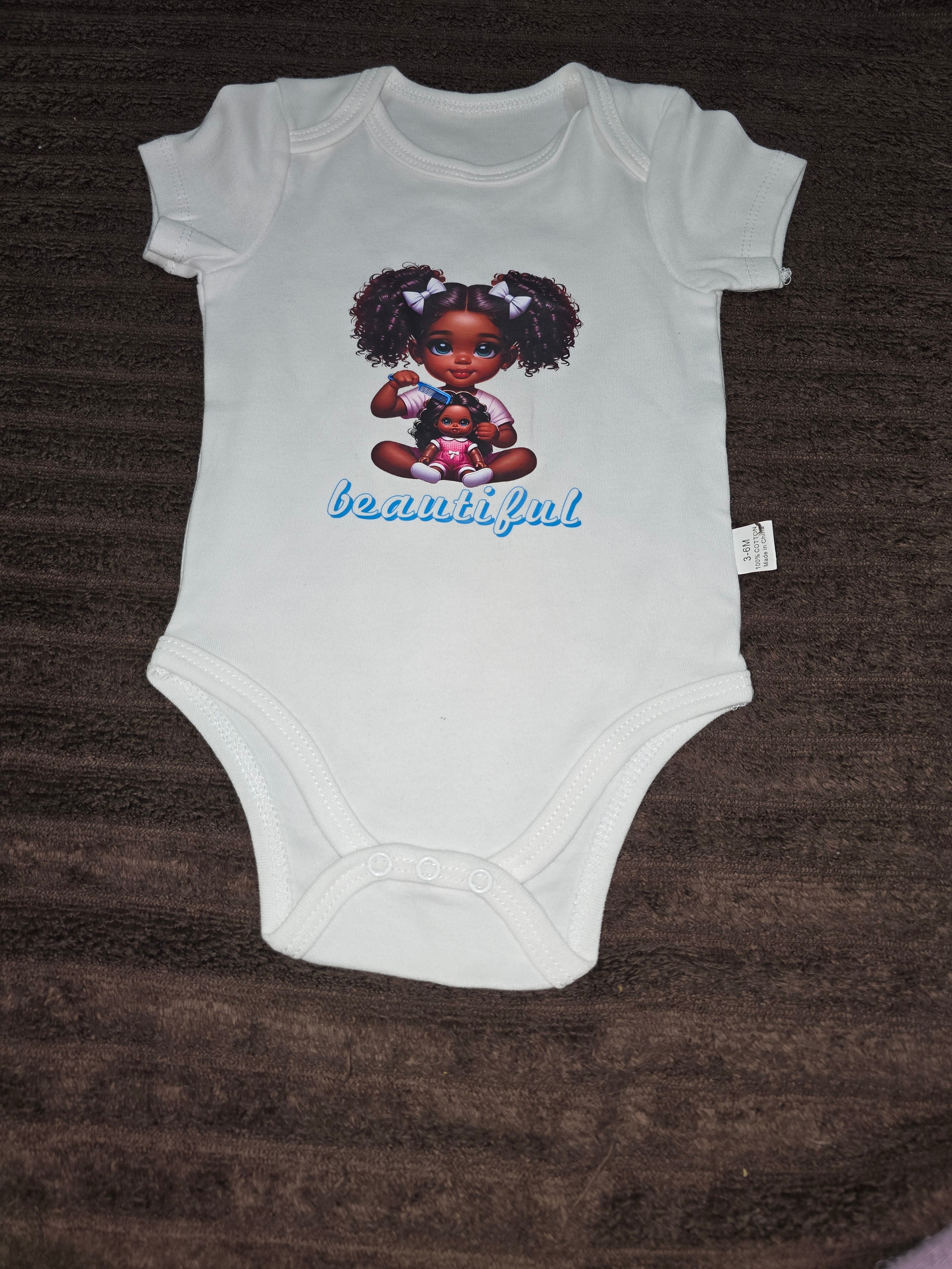 "Beautiful" Adorable Baby + Doll Graphic Onesie