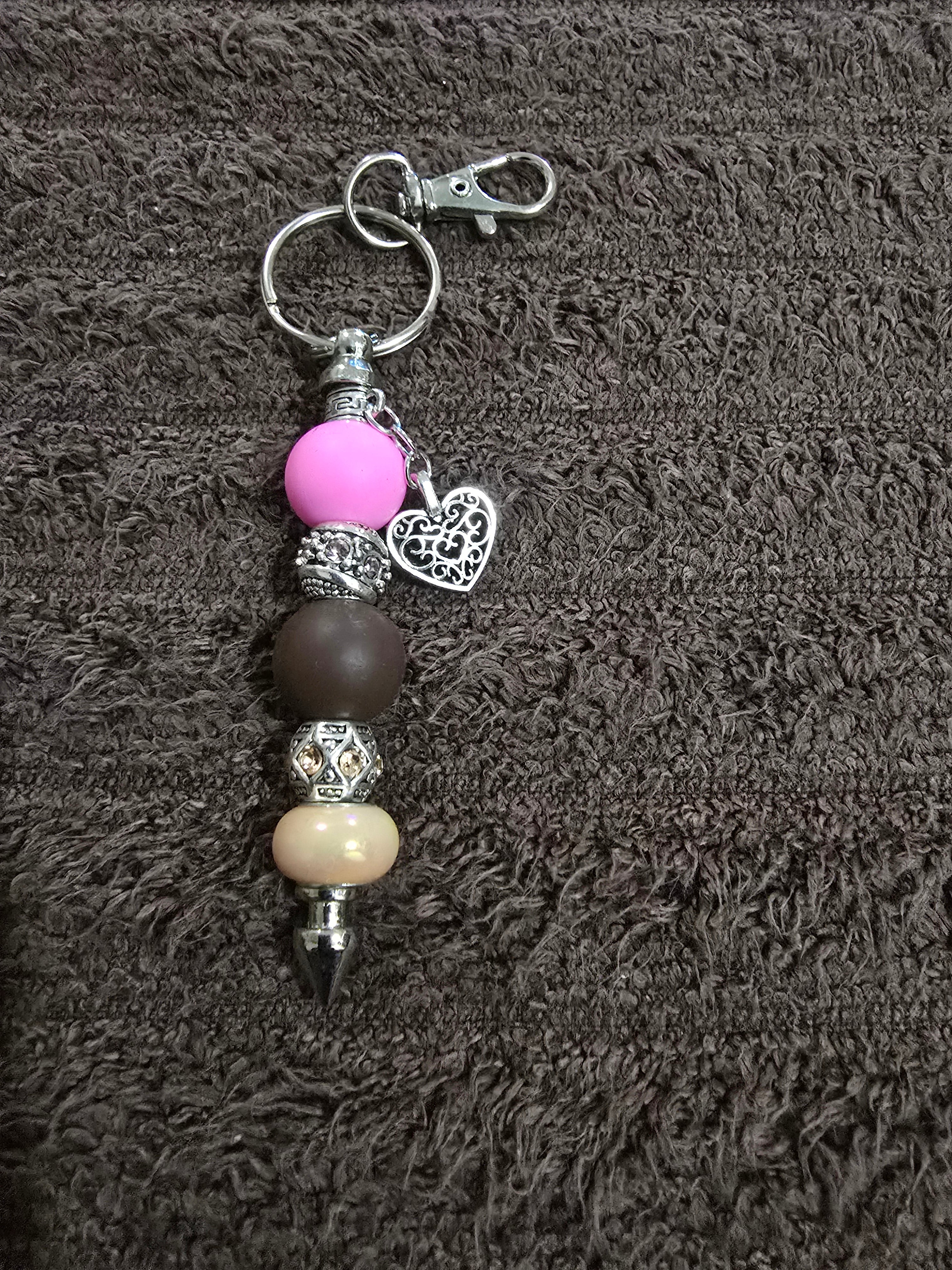 #30 Beaded "Pink & Brown" Key Chain