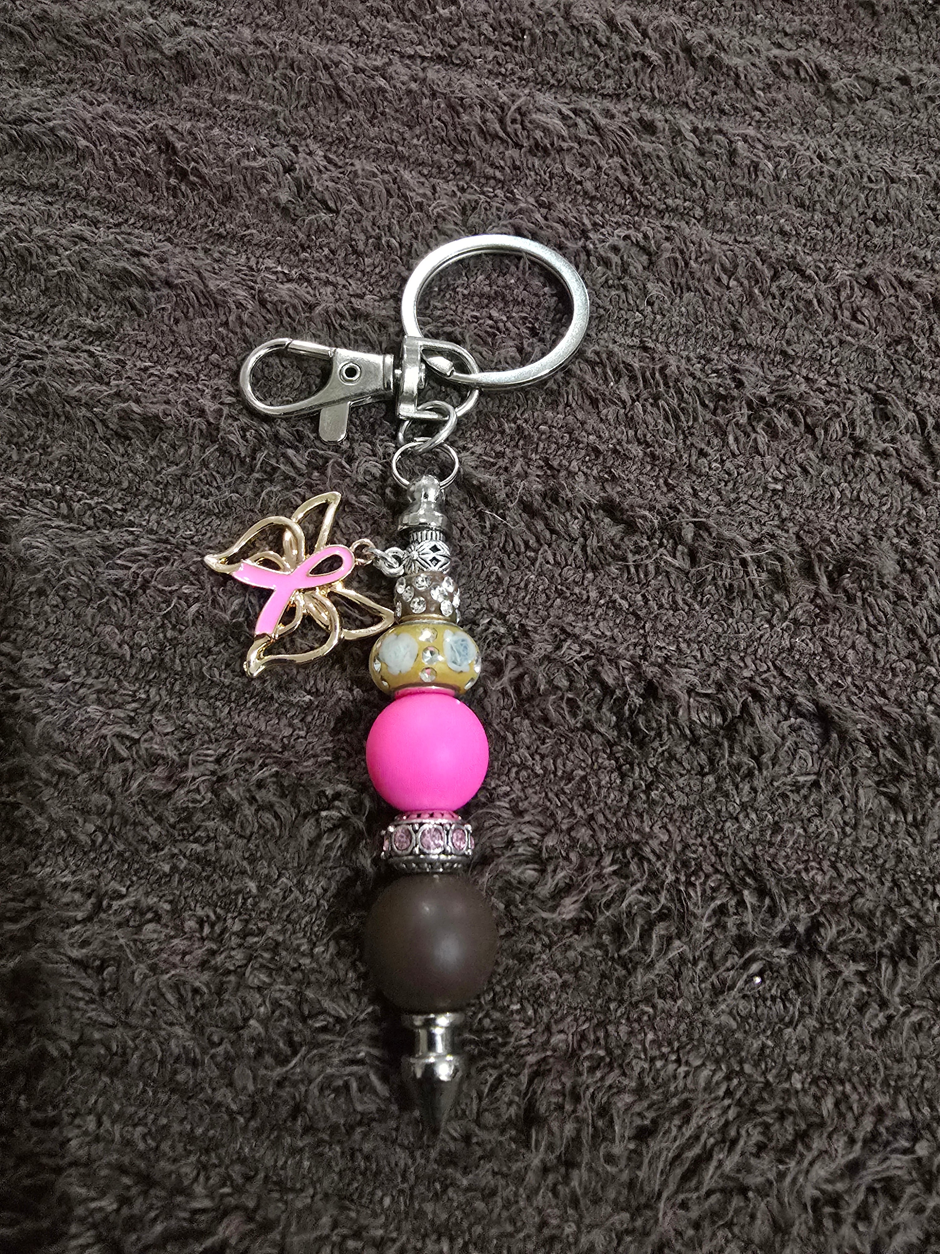 #31 Beaded "Breast Cancer Butterfly" Key Chain