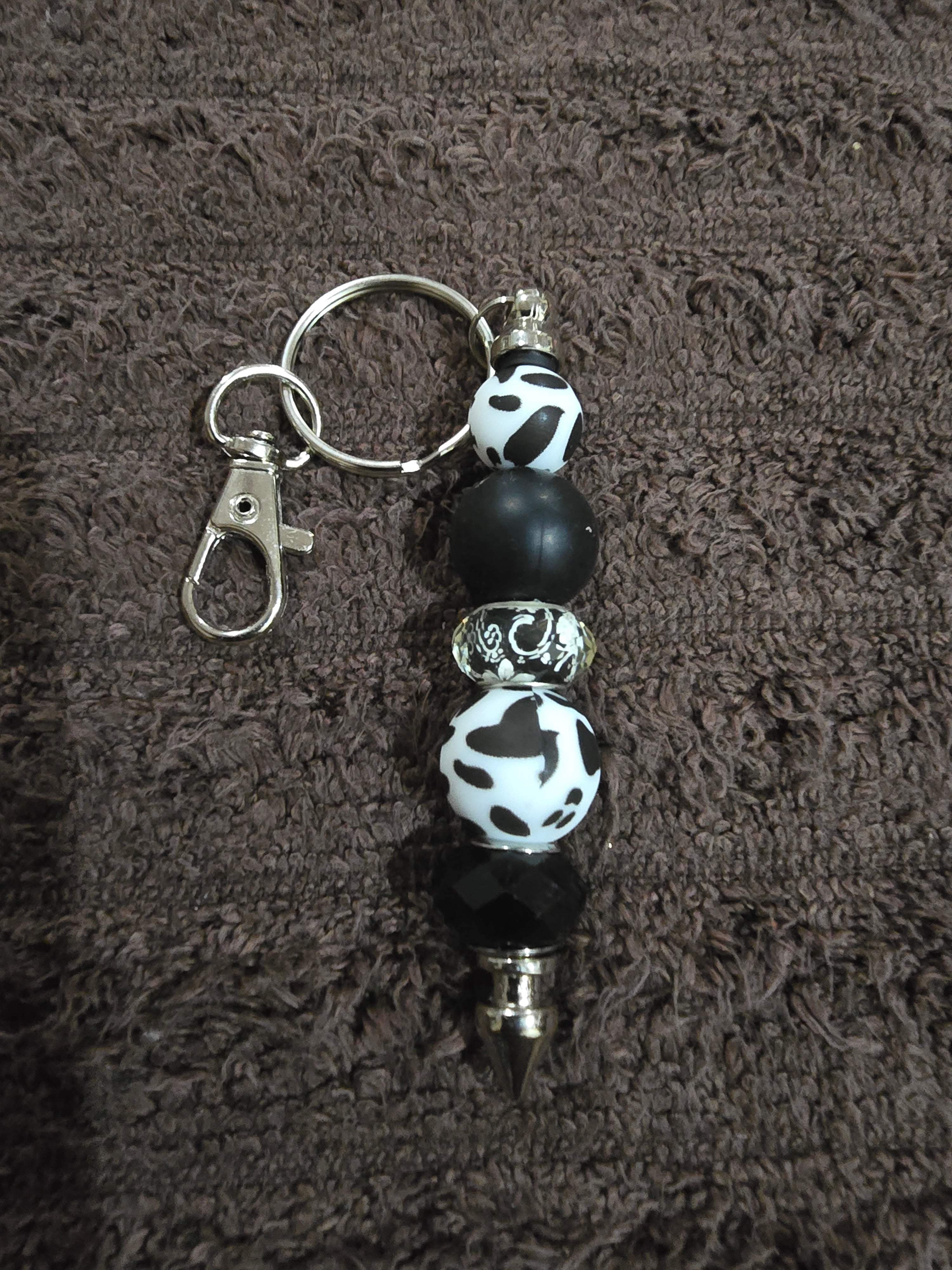 #33 Beaded "Cow Print" Key Chain