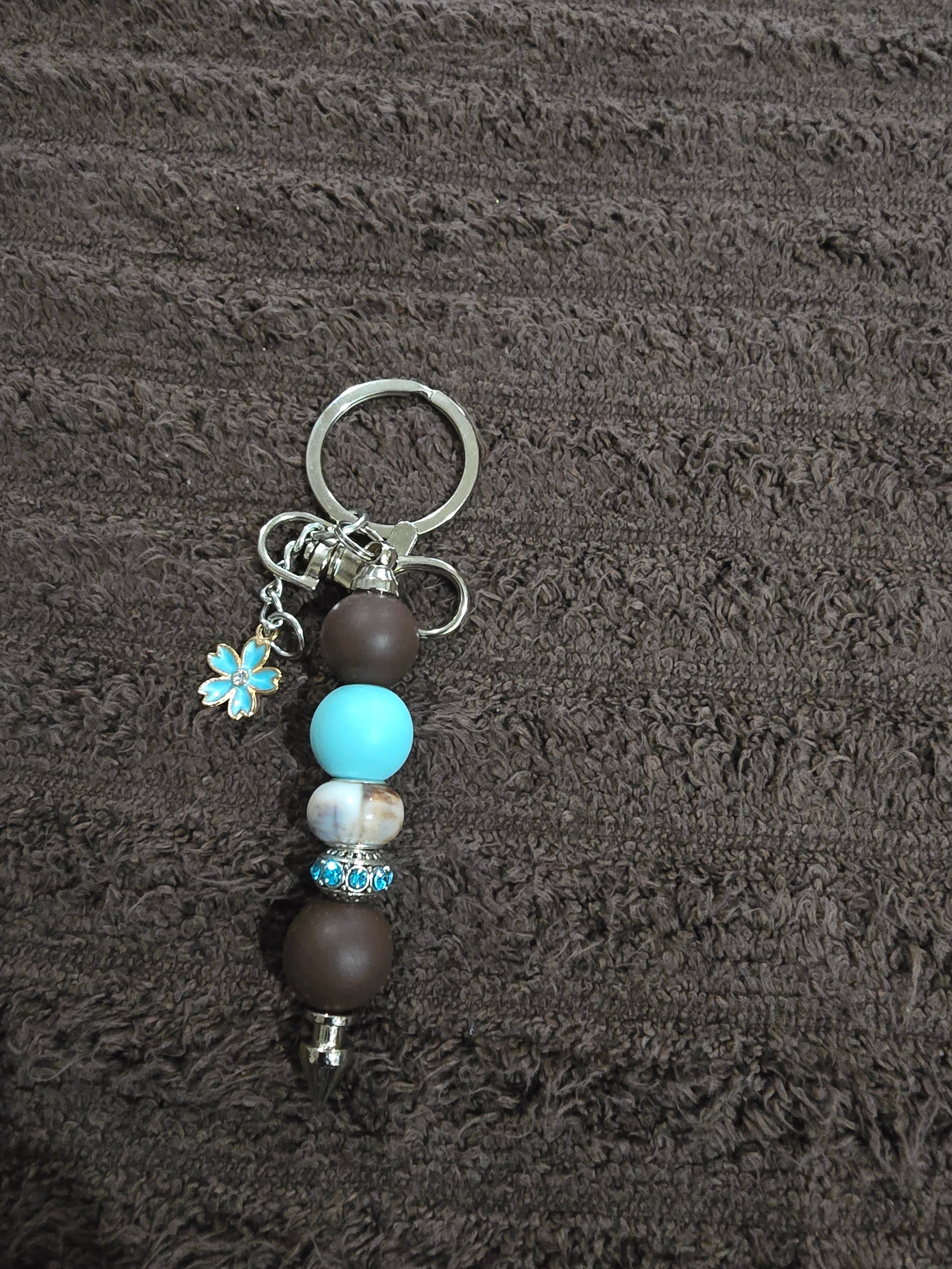 #34 Beaded "Turquoise Flower" Key Chain