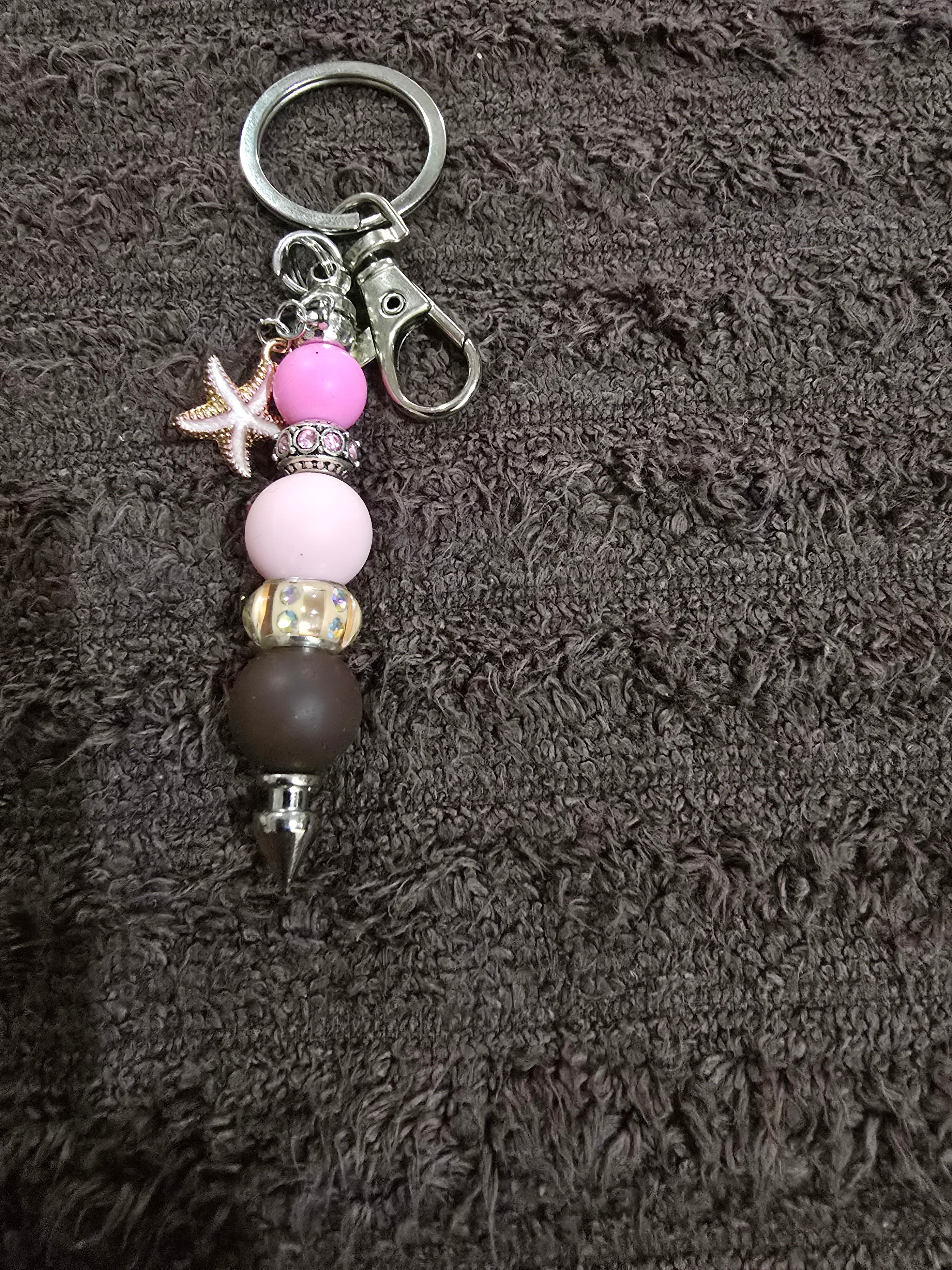 #35 Beaded "Pink Starfish" Key Chain