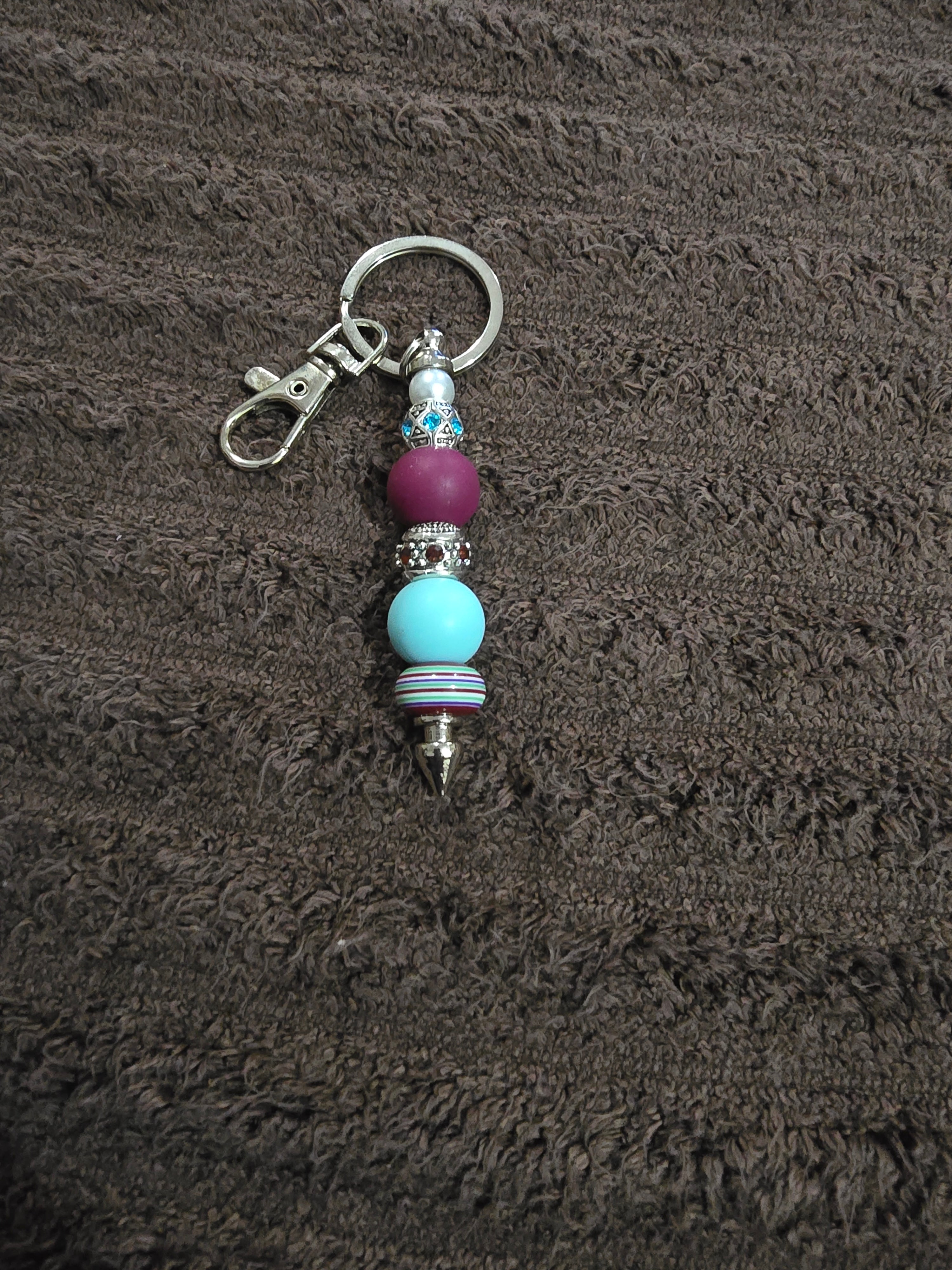 #37 Beaded "Maroon & Turquoise" Key Chain