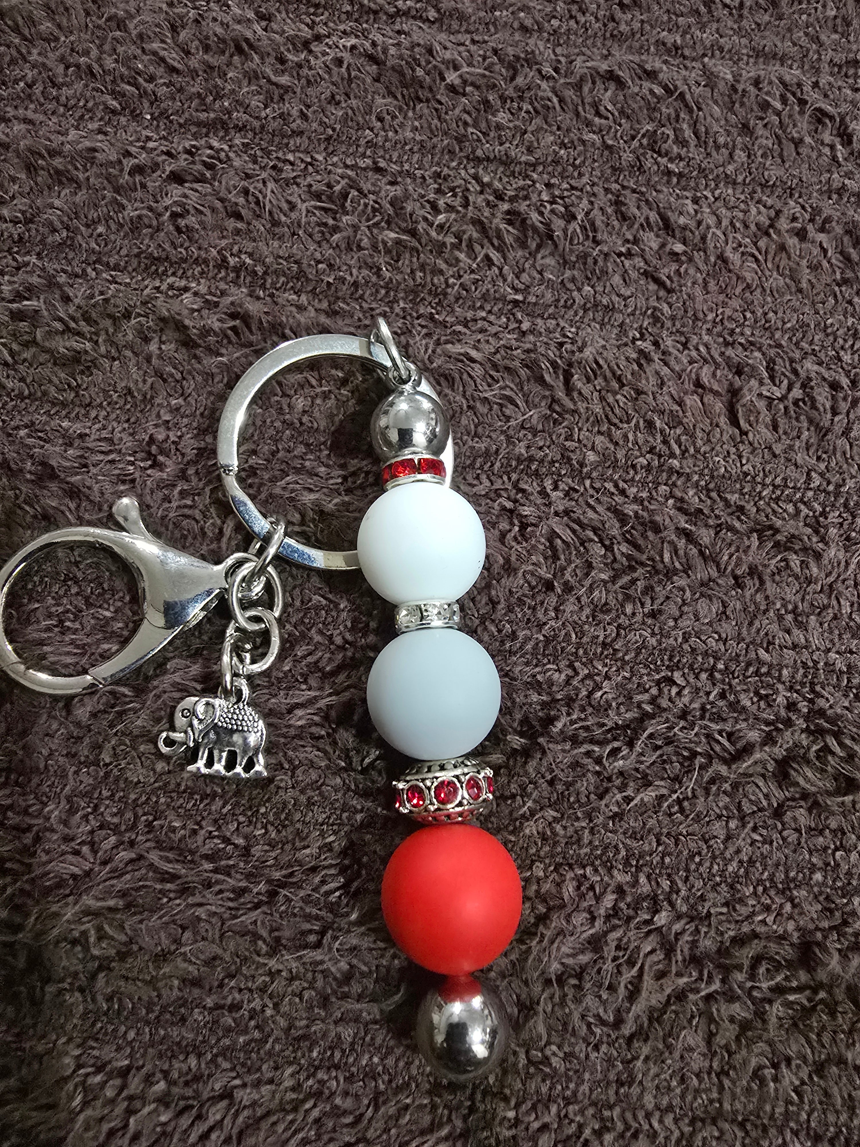 #05 Beaded "Red & Elephant " Key Chain