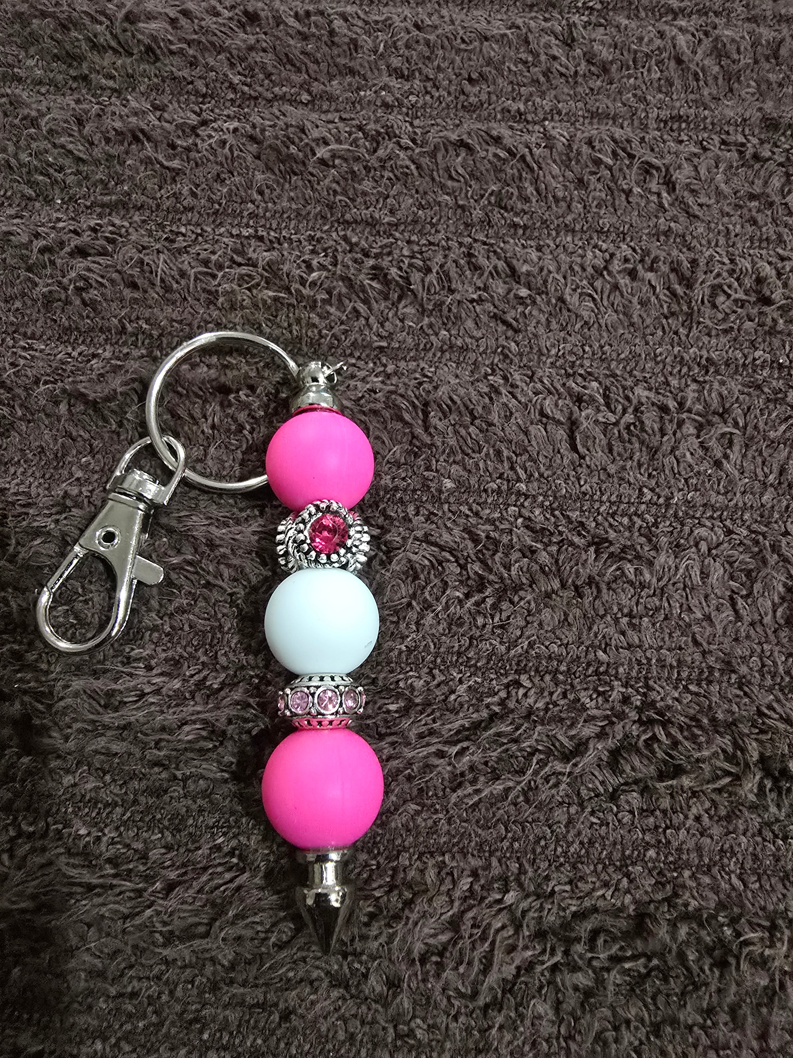 #06 Beaded "Hot Pink & White " Key Chain