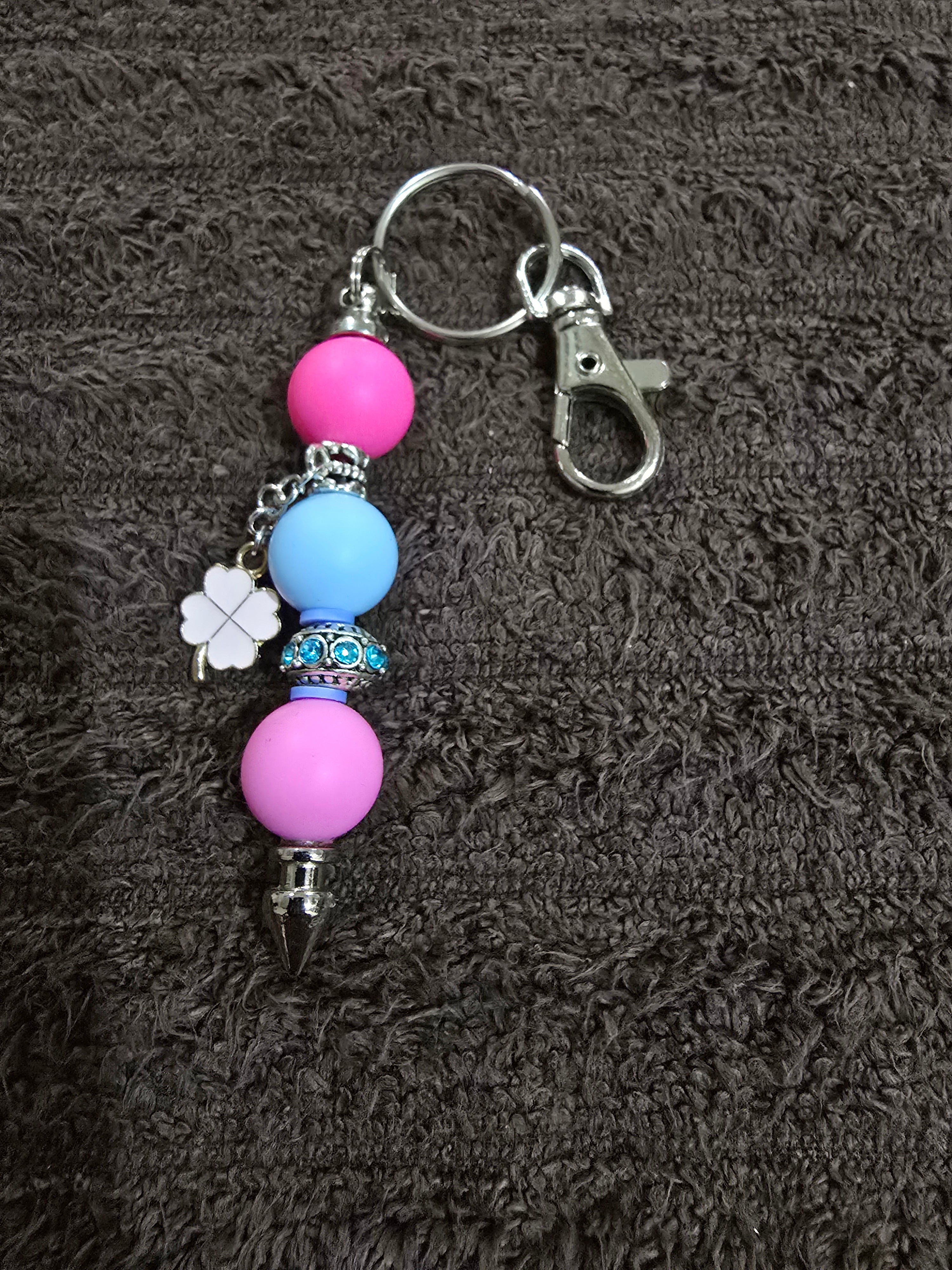 #09 Beaded "Hot Pink & Light Blue Floral" Key Chain
