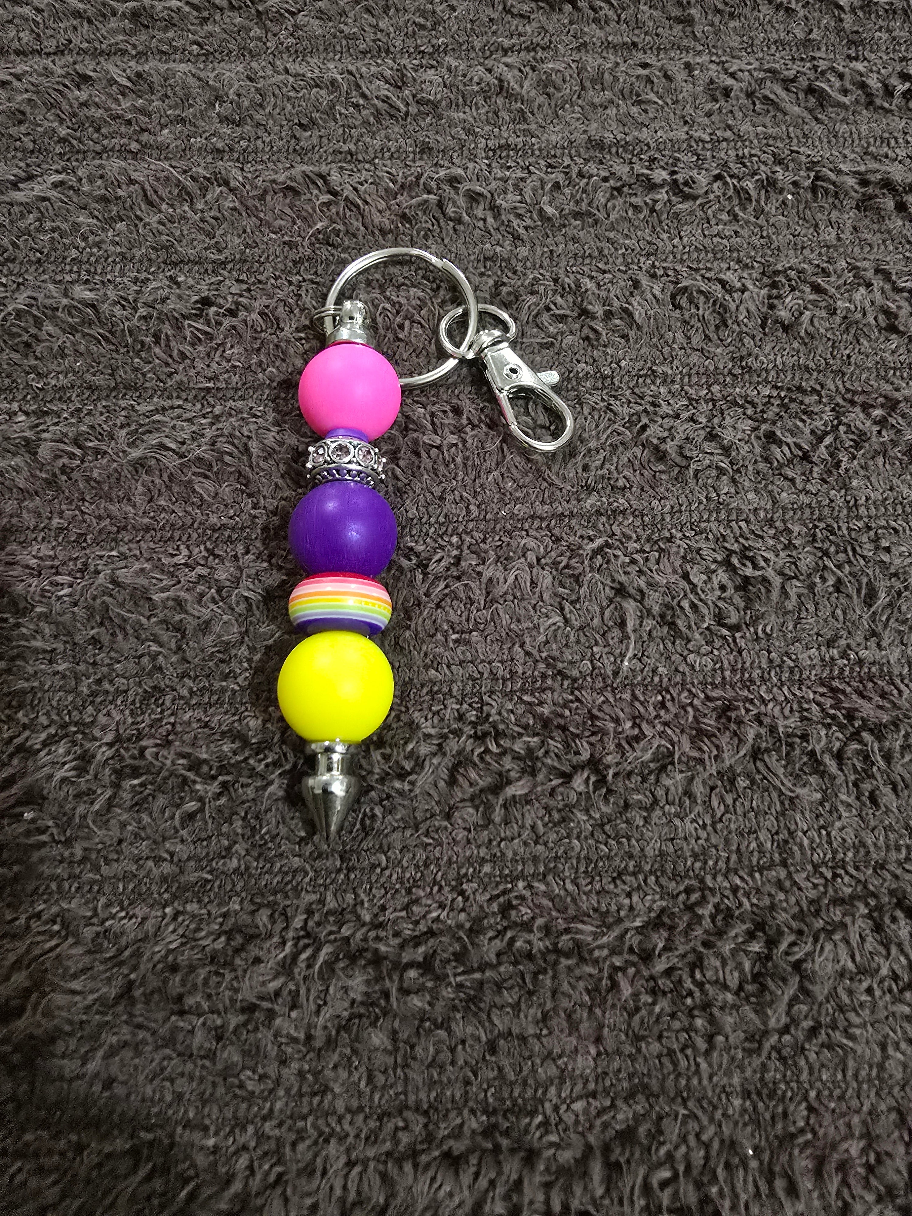 #08 Beaded "Hot Pink, Purple & Yellow " Key Chain