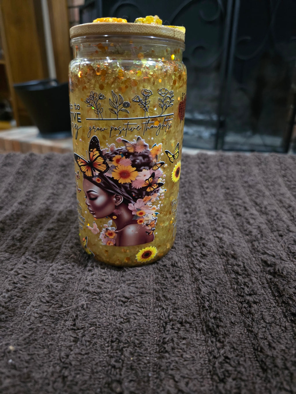 16oz Acrylic "African American Sunflowers and Butterflies" Snow Globe Tumbler