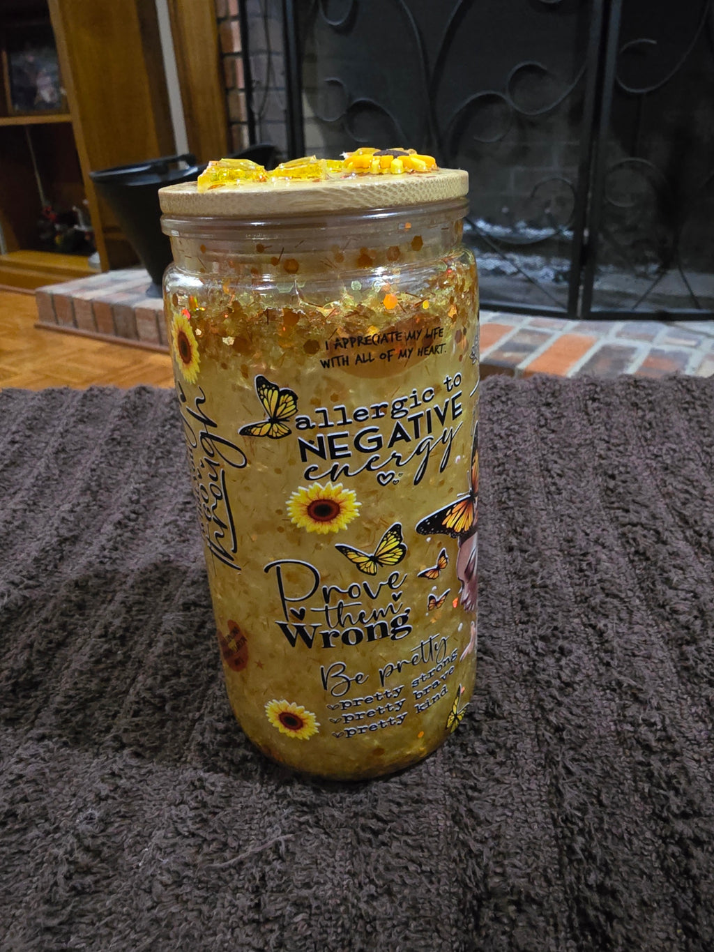 16oz Acrylic "African American Sunflowers and Butterflies" Snow Globe Tumbler