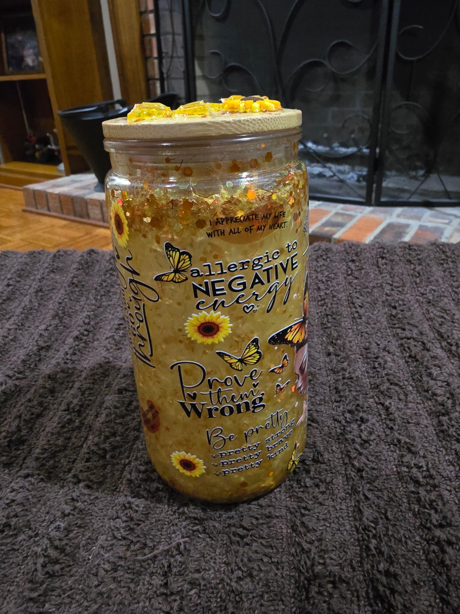 16oz Acrylic "African American Sunflowers and Butterflies" Snow Globe Tumbler