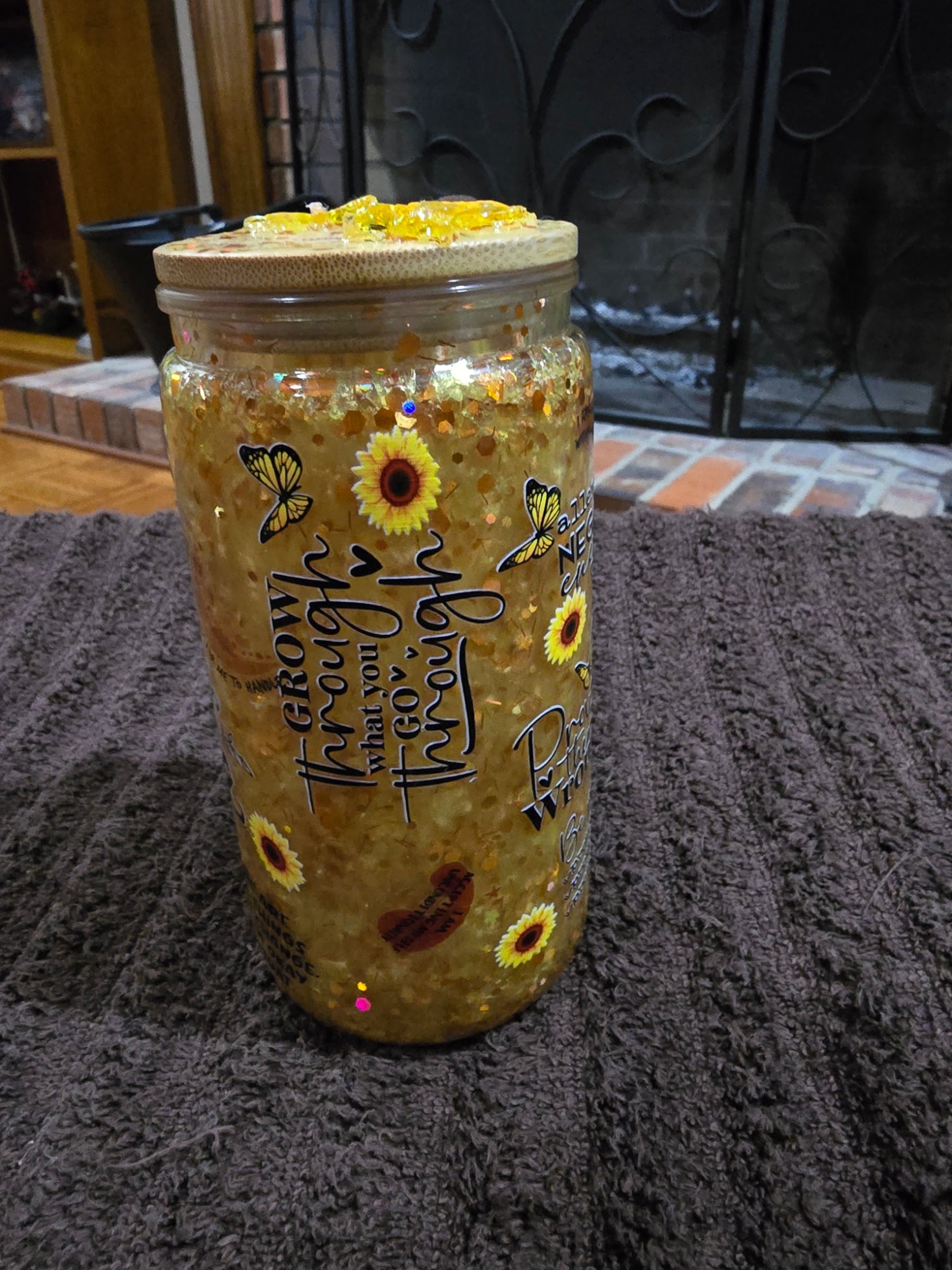 16oz Acrylic "African American Sunflowers and Butterflies" Snow Globe Tumbler