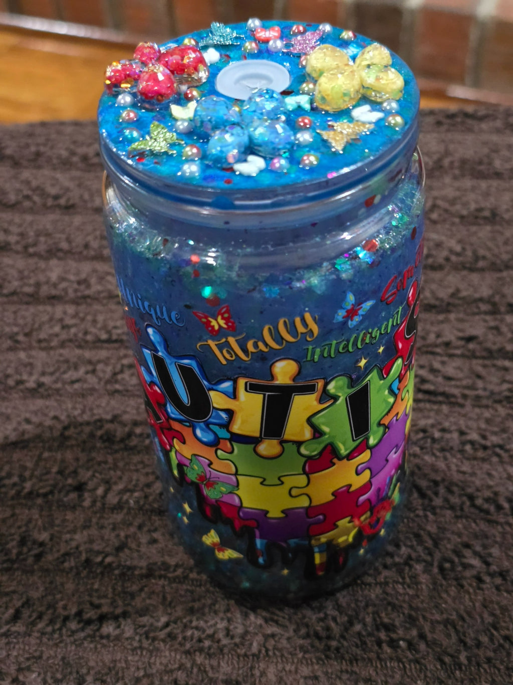 16oz Acrylic "Totally Intelligent Sometimes Mysterious Autism" Snow Globe Tumbler