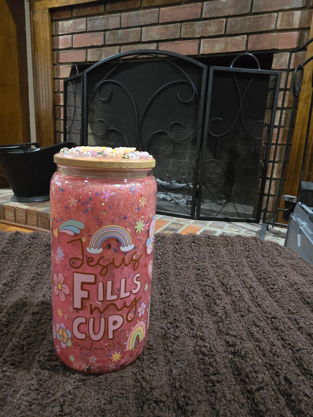 16oz Glass "Jesus Fills My Cup" Snow Globe Tumbler