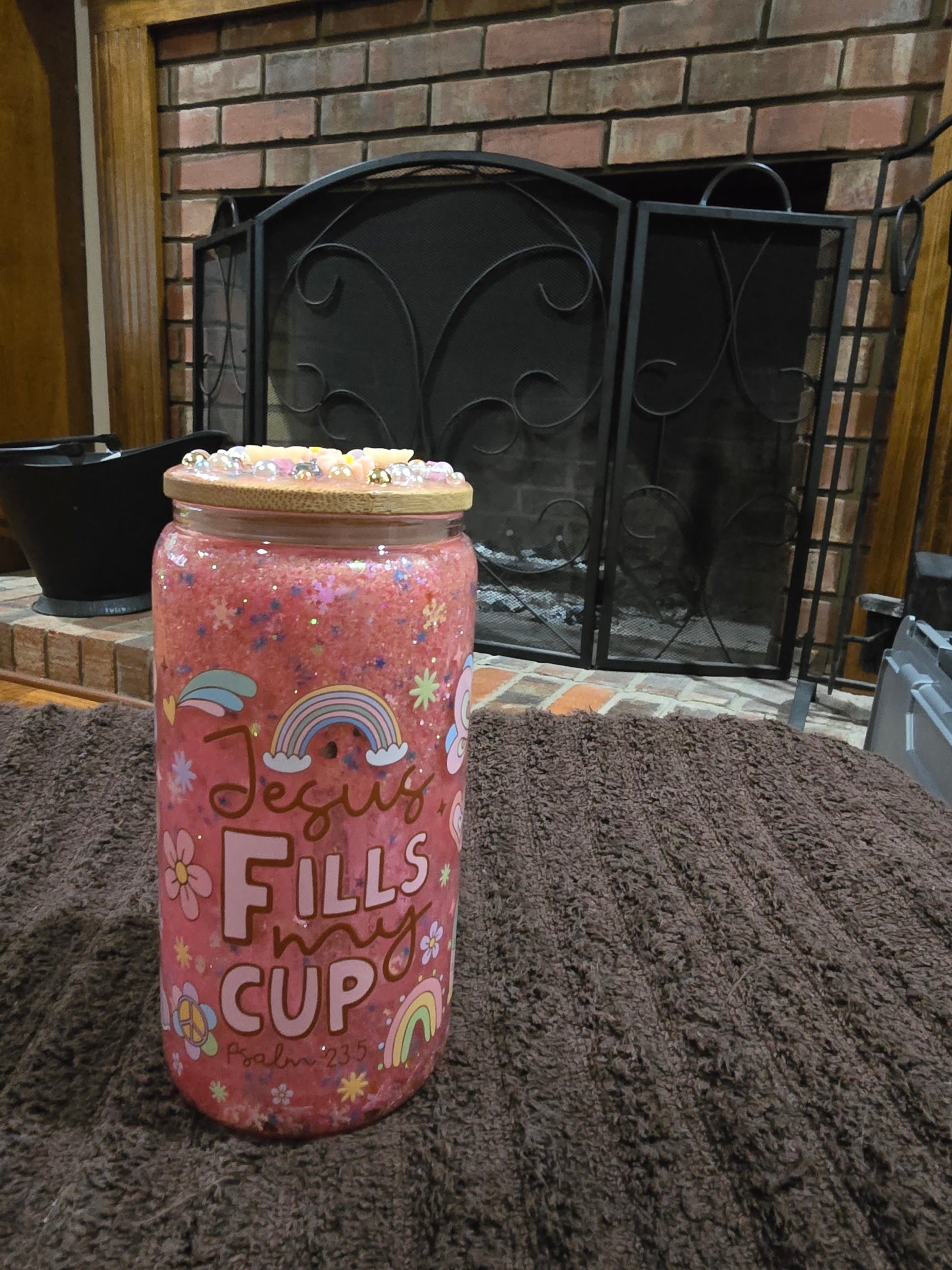16oz Glass "Jesus Fills My Cup" Snow Globe Tumbler