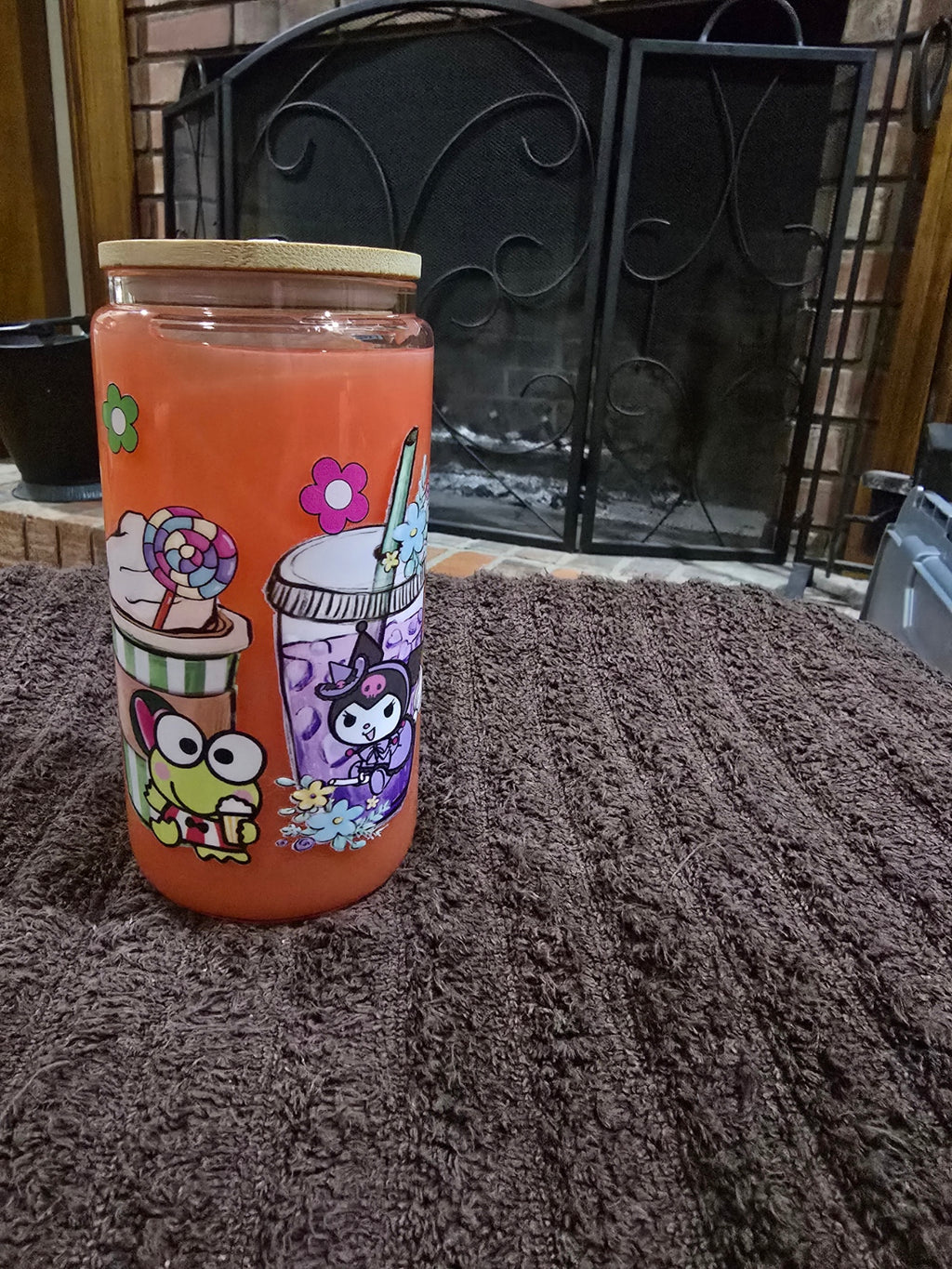 16oz Glass "Orange Coffee & Whipped Cream" Snow Globe Tumbler